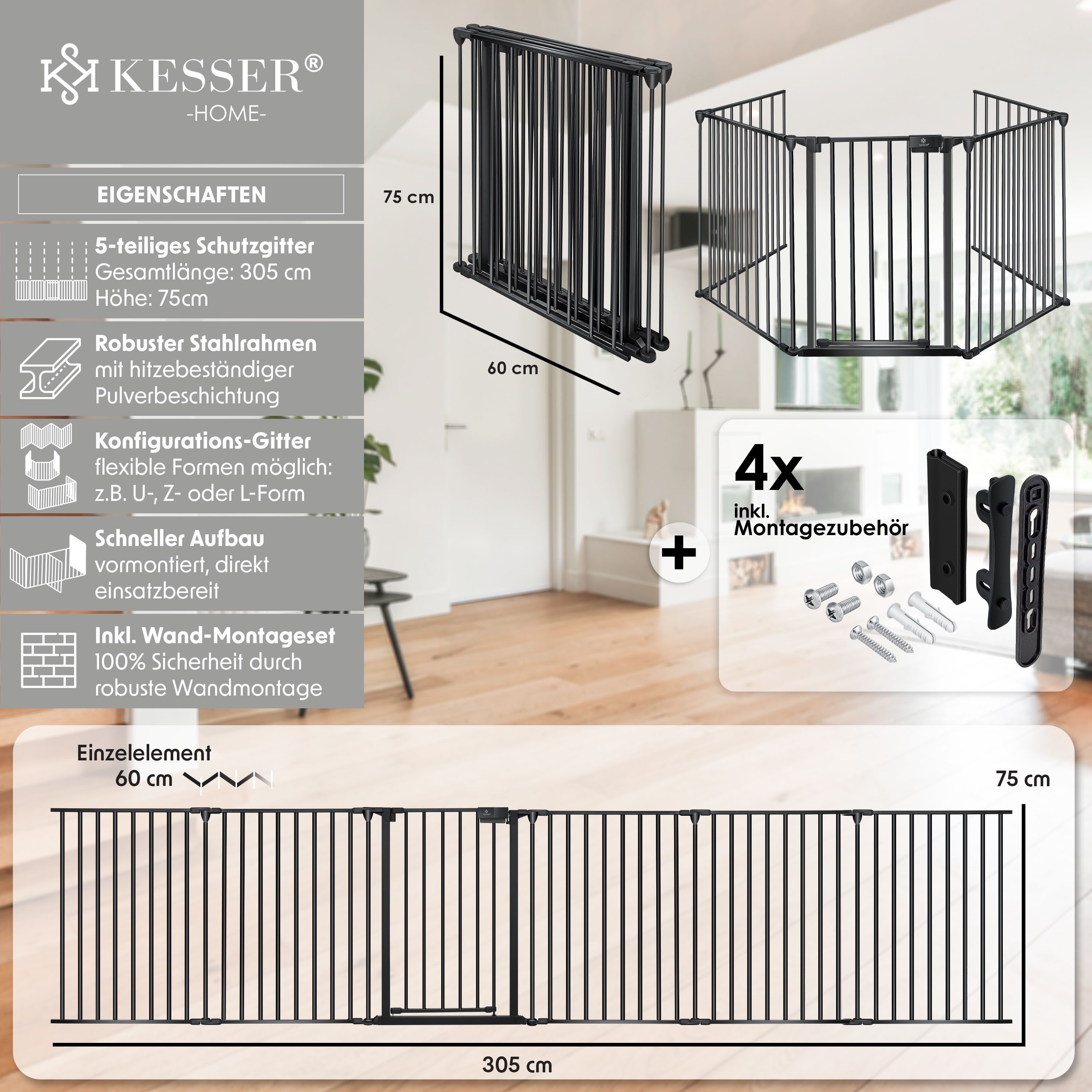 KESSER Ofenschutzgitter, Kaminschutzgitter mit Tür Metall Laufgitter Türsch günstig online kaufen