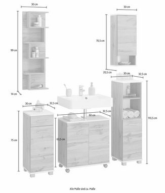 Schildmeyer Badmöbel-Set Rhodos, (Set, 5-St), mit Metallgriffen, verstellbare Einlegeböden