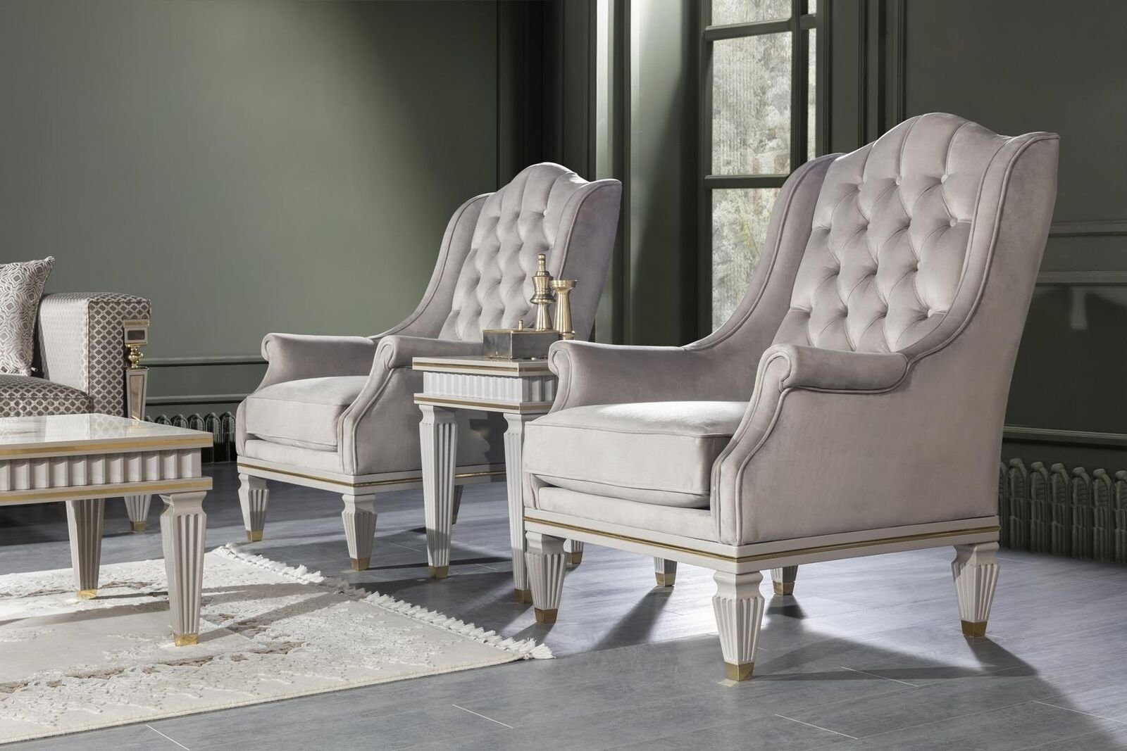 Beistelltisch Sessel Set Grau Sofagarnitur Modern Elegantes Wohnzimmer-Set Wohnzimmer JVmoebel