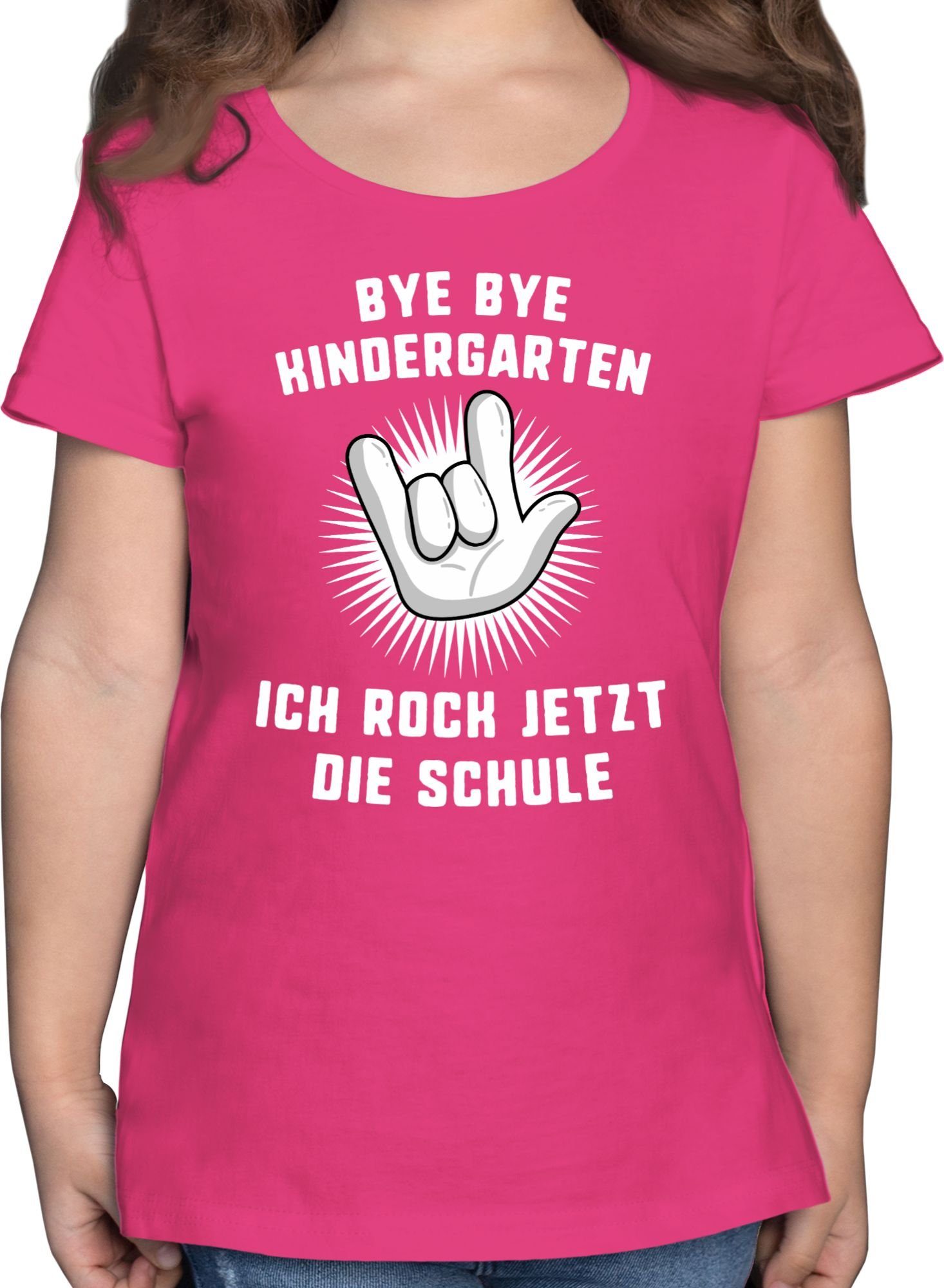 Ich die Kindergarten Einschulung Shirtracer jetzt Mädchen Fuchsia Hand Bye 1 Schule T-Shirt rock Bye