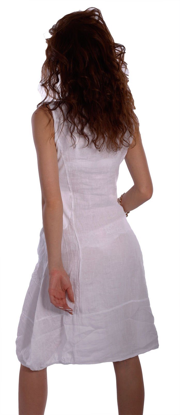 Leinen schönen Moda mit ärmellos Sommerkleid Kleid Charis Details Weiß