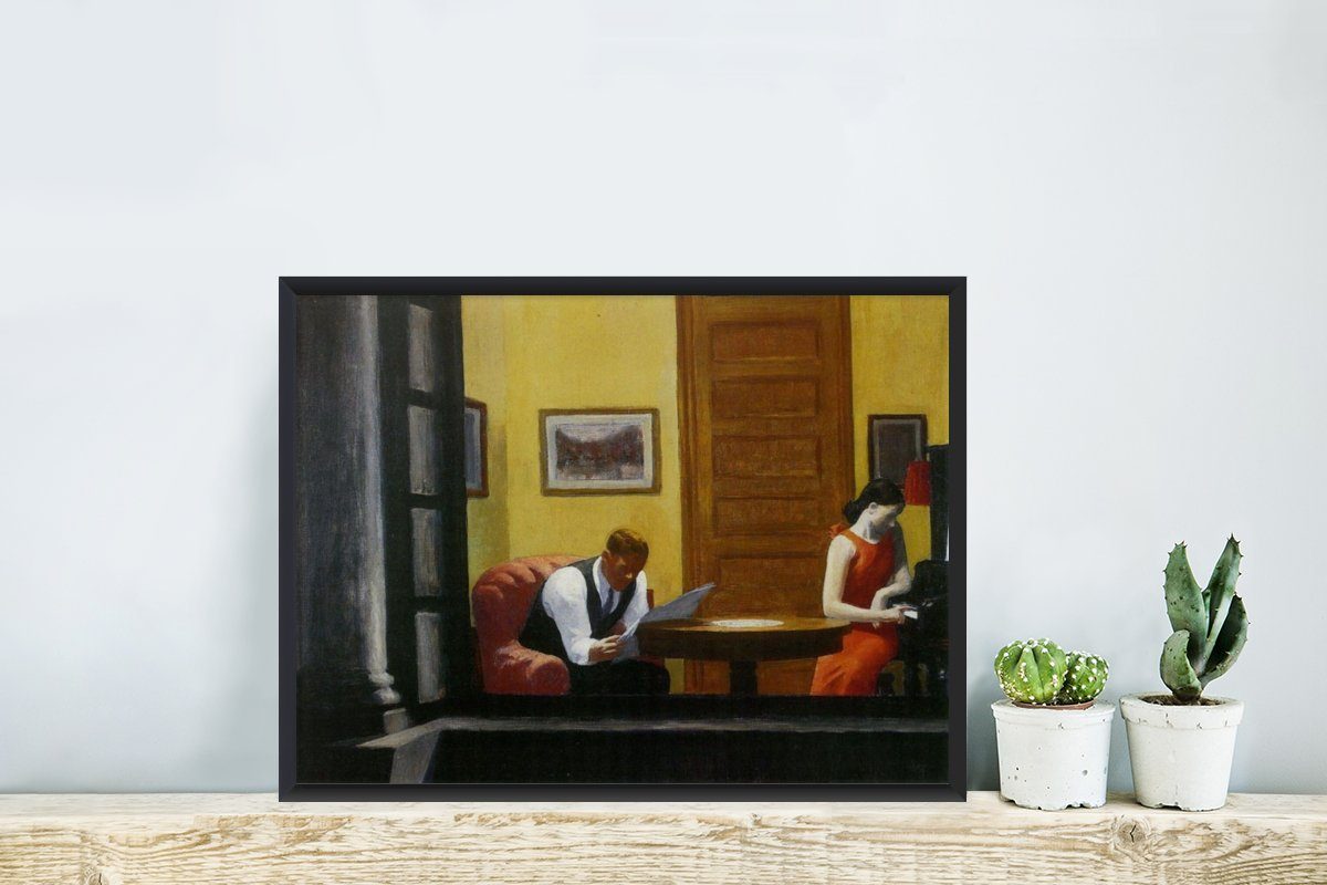 MuchoWow Poster Zimmer in mit Kunstdruck, York Bilderrahmen Gerahmtes - Poster, Rahmen, New (1 Schwarzem St), Edward Hopper