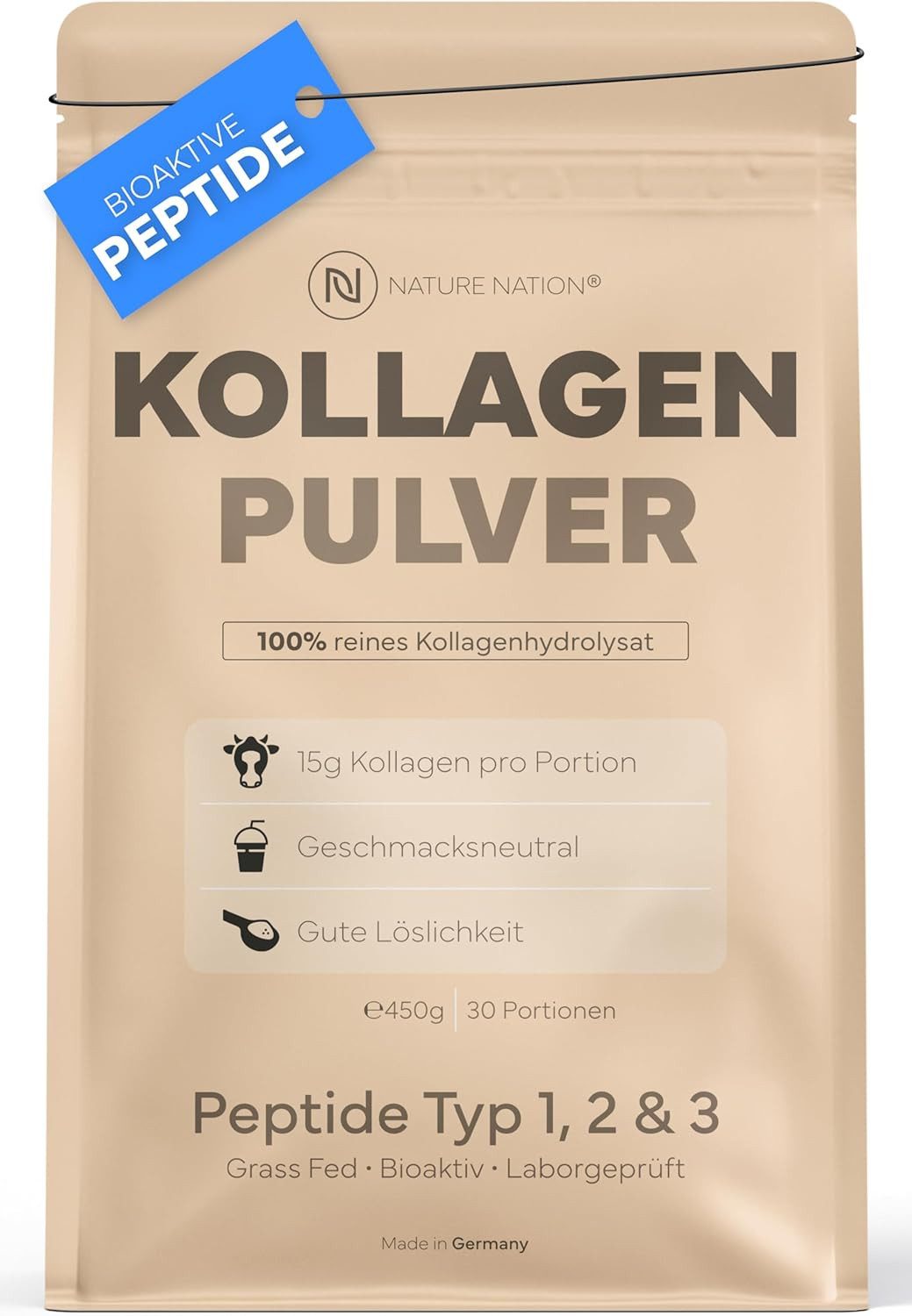 NATURE NATION Körperpflegemittel Premium Kollagen Pulver Hydrolysat Typ 1, 2 & 3 Packung