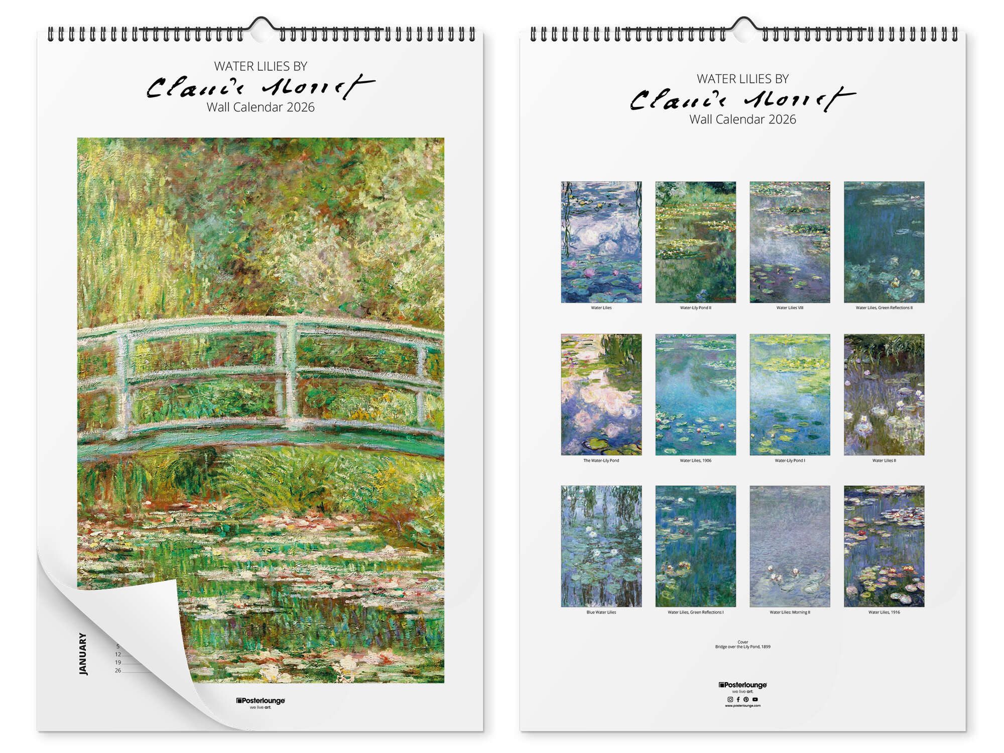 Posterlounge Poster Claude Monet, Claude Monet Kalender - Water Lilies 2026, Wohnzimmer Modern Malerei