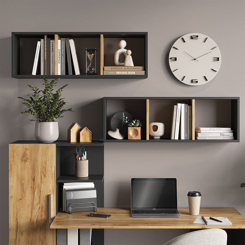 Vicco Bücherregal Tomy, Anthrazit/Goldkraft Eiche, 90 x 30 cm 2er Set, 2-tlg.