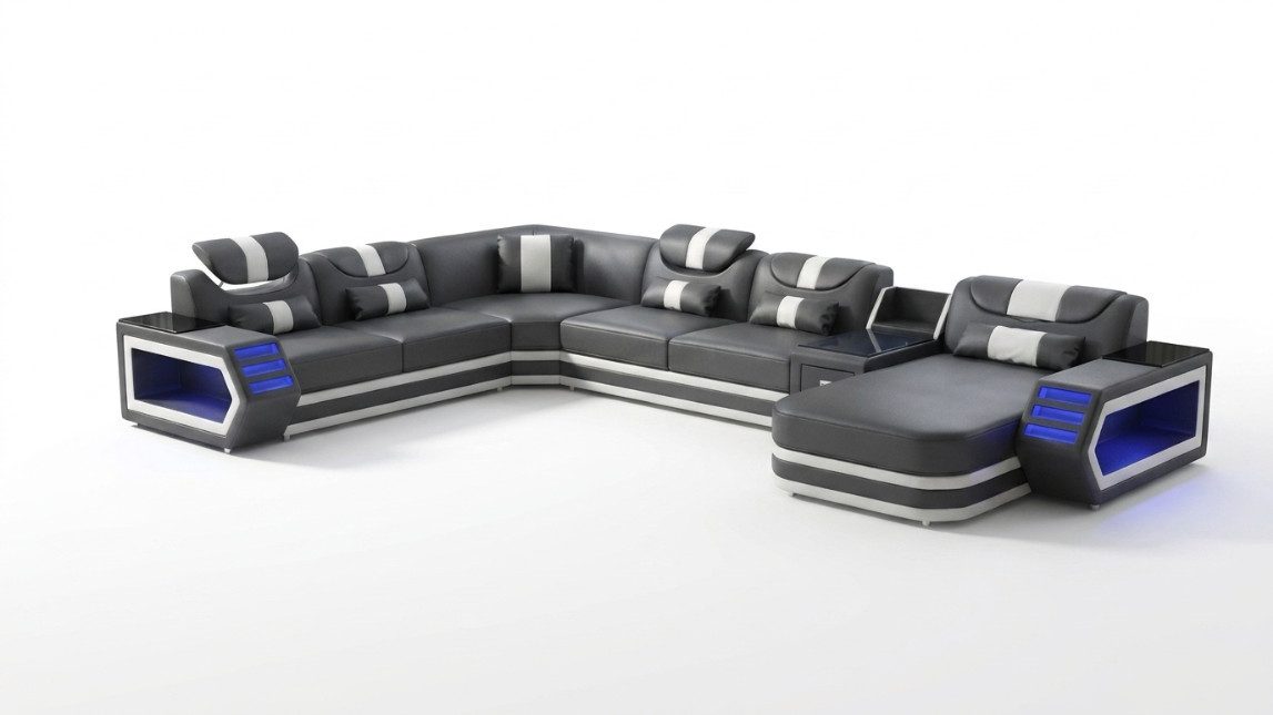 JVmoebel Wohnlandschaft Exklusive Wohnlandschaft U-Form Schwarz Luxus Ecksofa Sofa Top LED, 1 Teile, Made in Europa