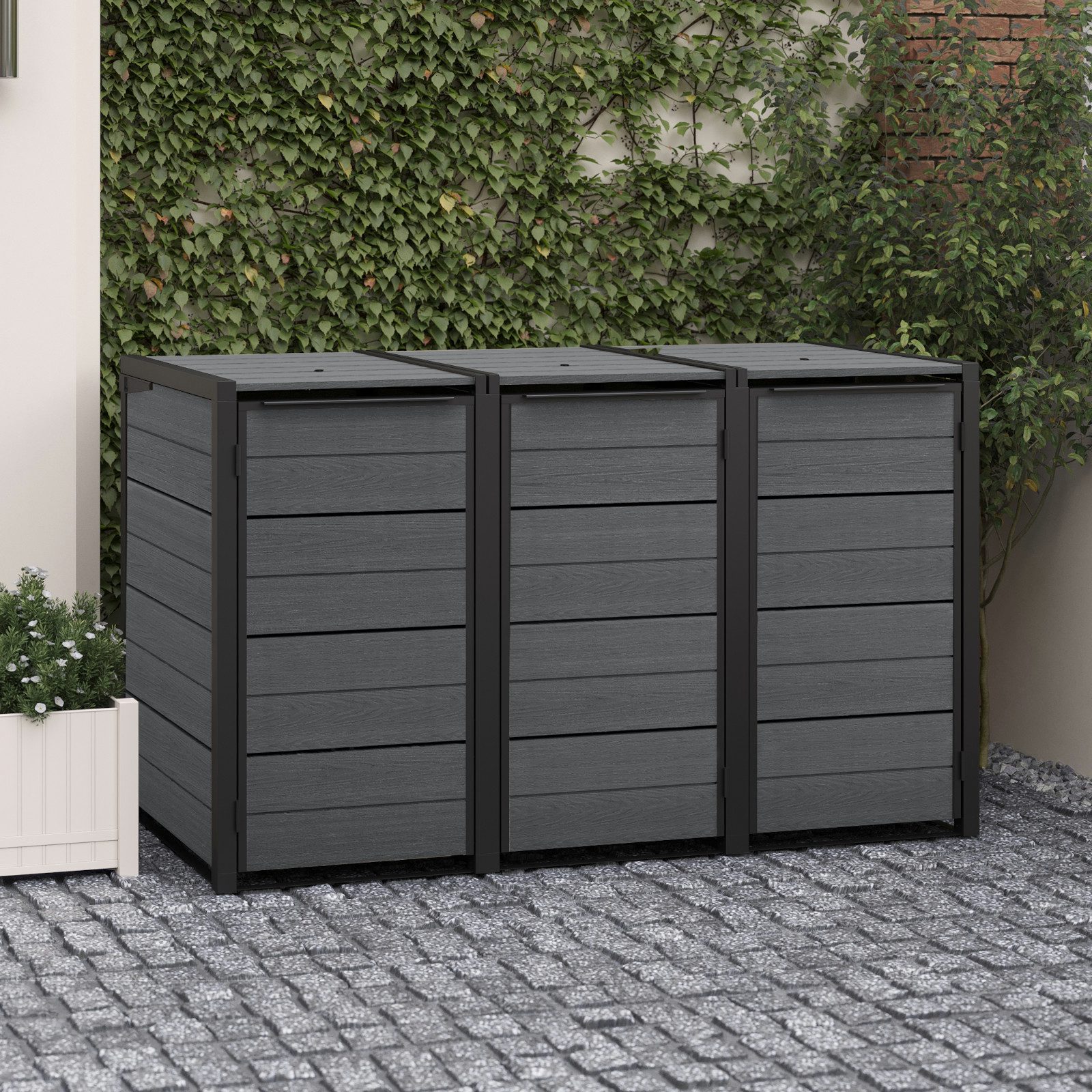 Keter Mülltonnenbox "Hide Away", 240L je Box, Anthrazit, Holzoptik, nahtlos erweiterbar