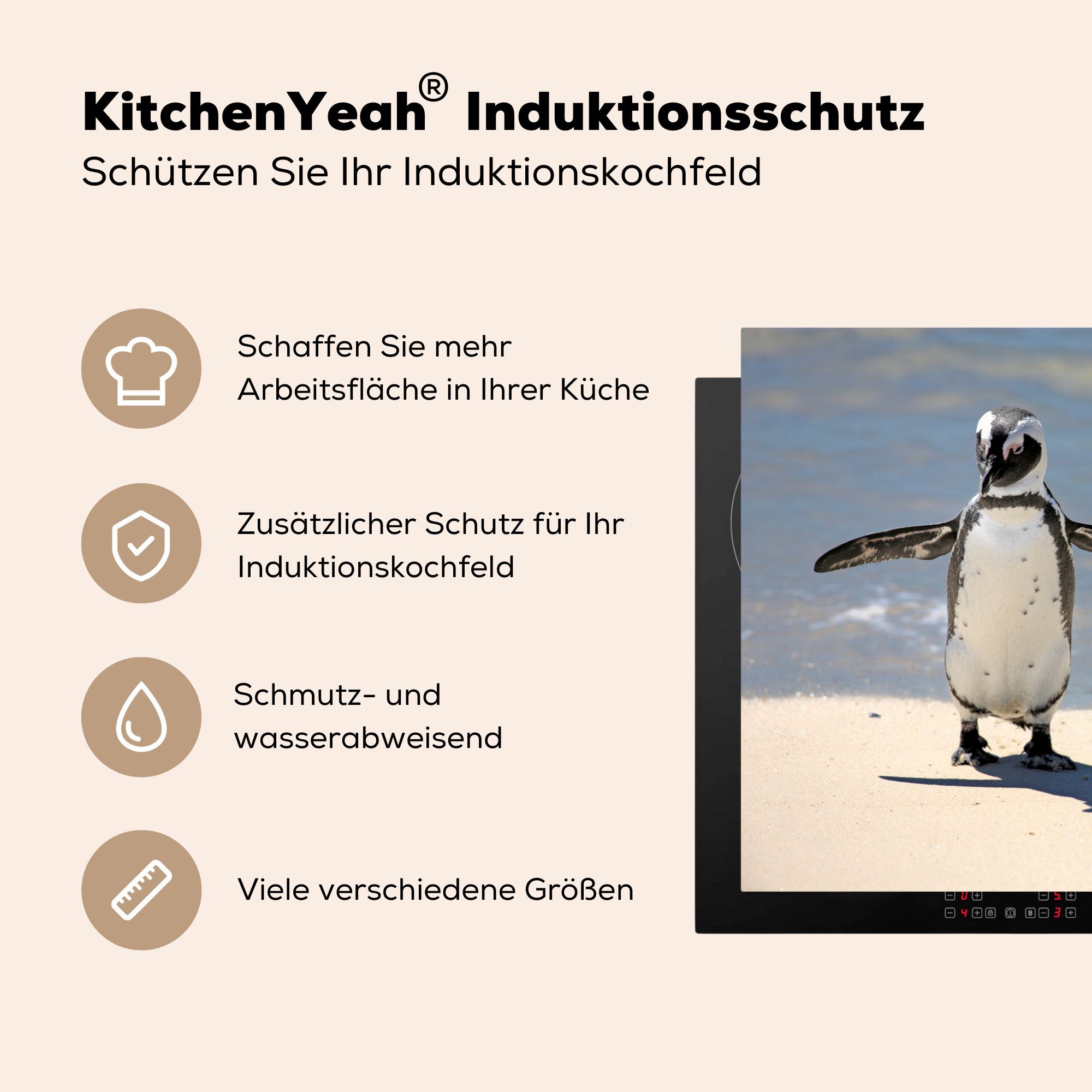 MuchoWow Herdblende-/Abdeckplatte Zwei Vinyl, tlg), für Strand, Schwarzfußpinguine cm, küche, die (1 spazieren Ceranfeldabdeckung Schutz am Induktionskochfeld 81x52