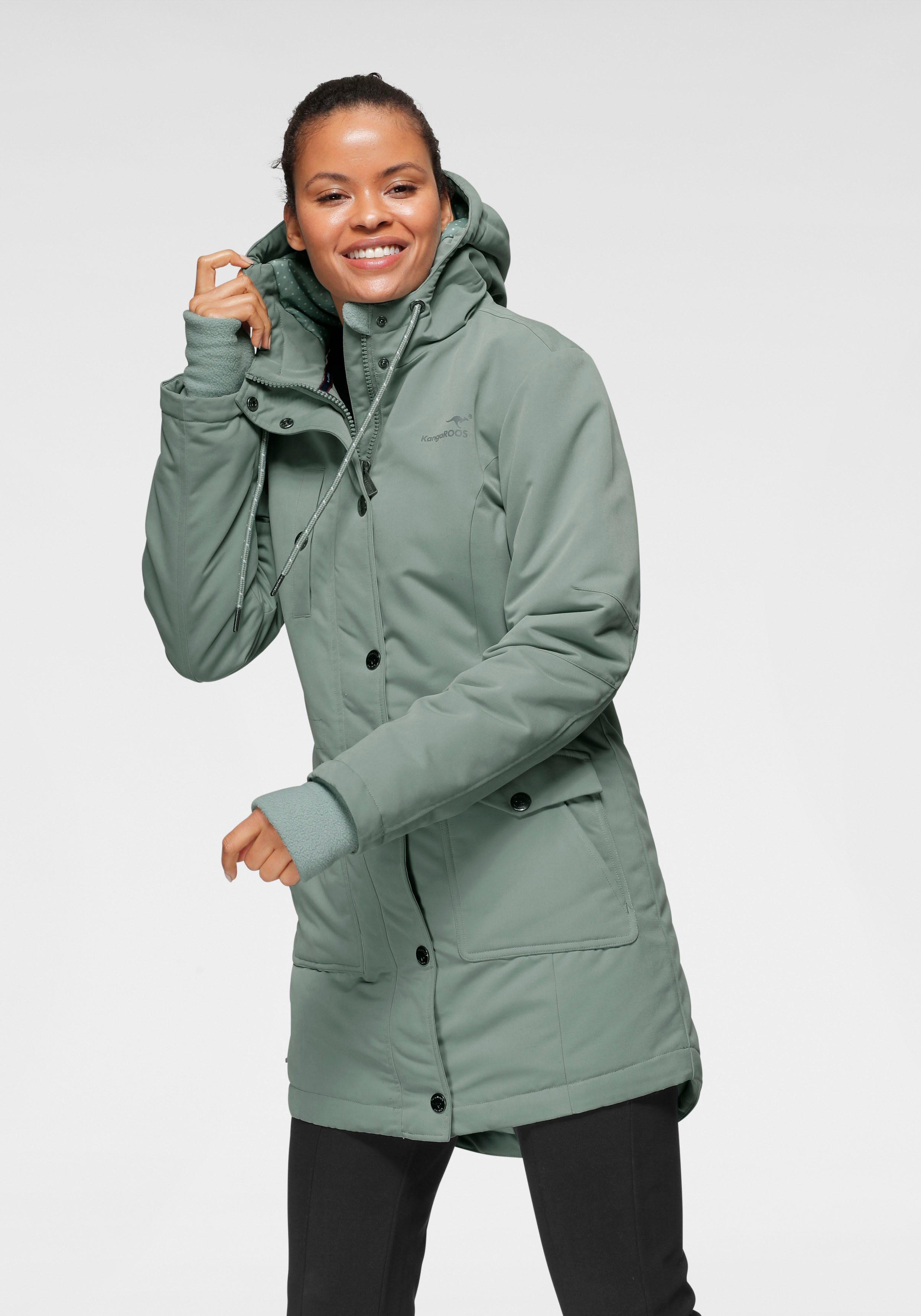 (Langjacke mint-grau 2-Wege-Reißverschluss aus Langjacke Taschen vielen KangaROOS und nachhaltigem Material) mit