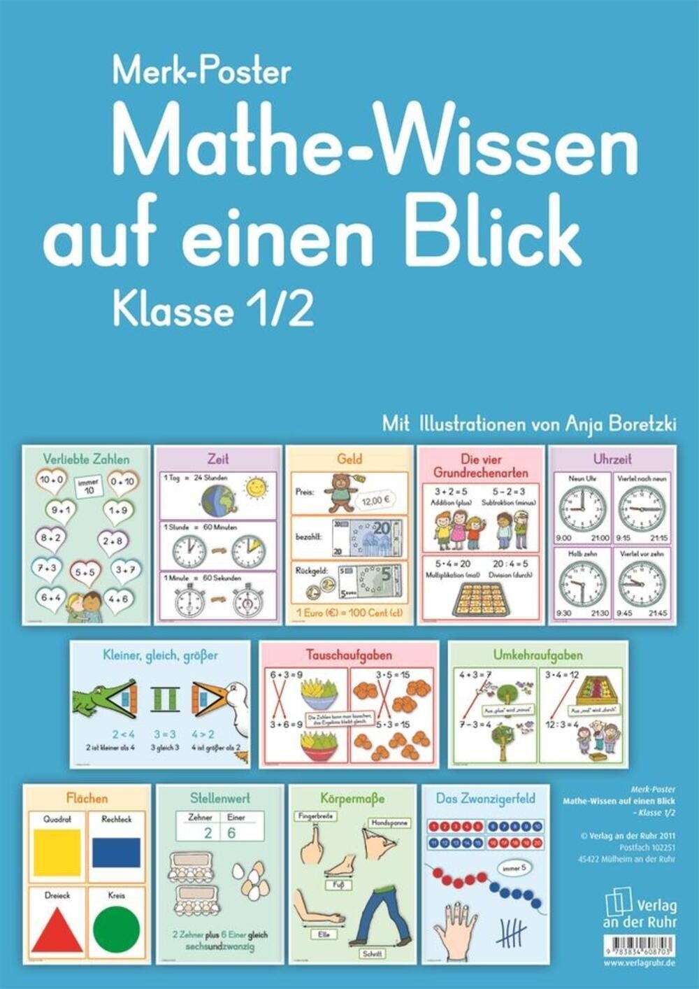 Verlag an der Ruhr Poster Merk-Poster Mathe-Wissen auf einen Blick Klasse 1/2