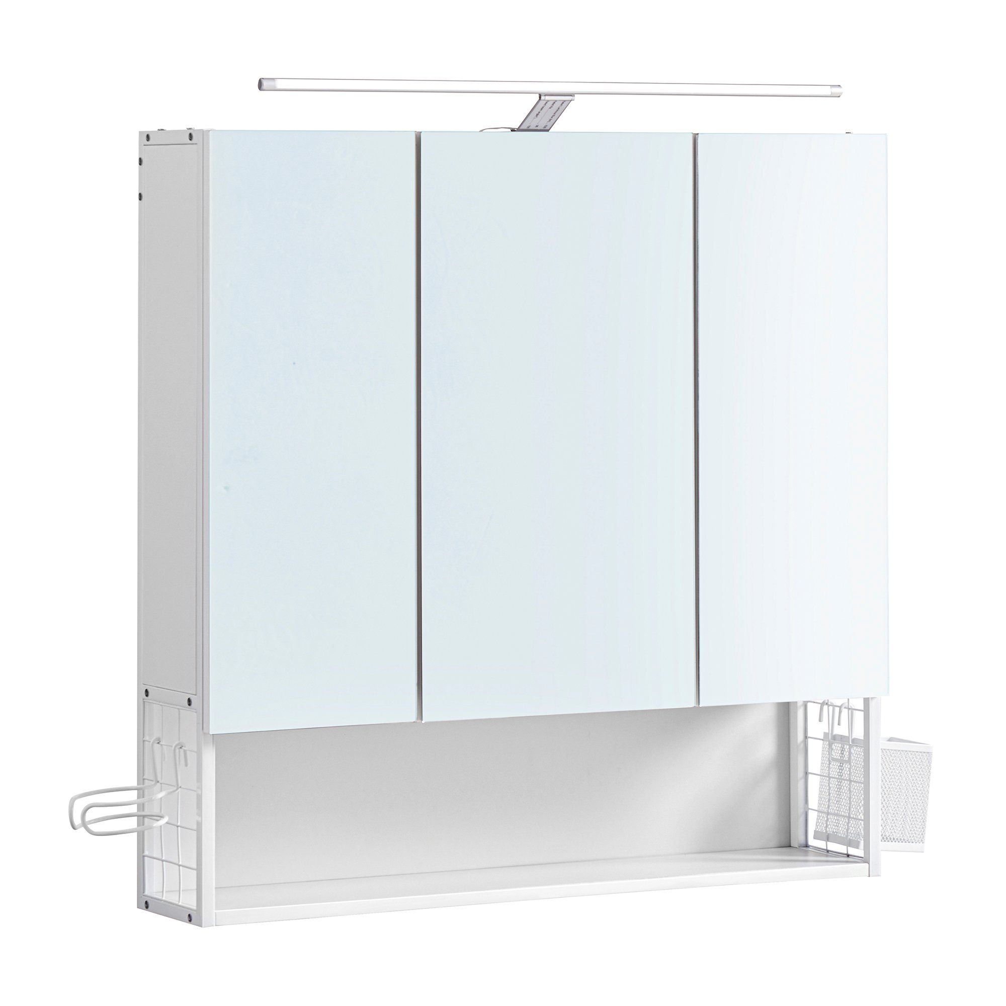 Spiegelschrank mit VASAGLE Beleuchtung, Weiß Badezimmerschrank Kabel