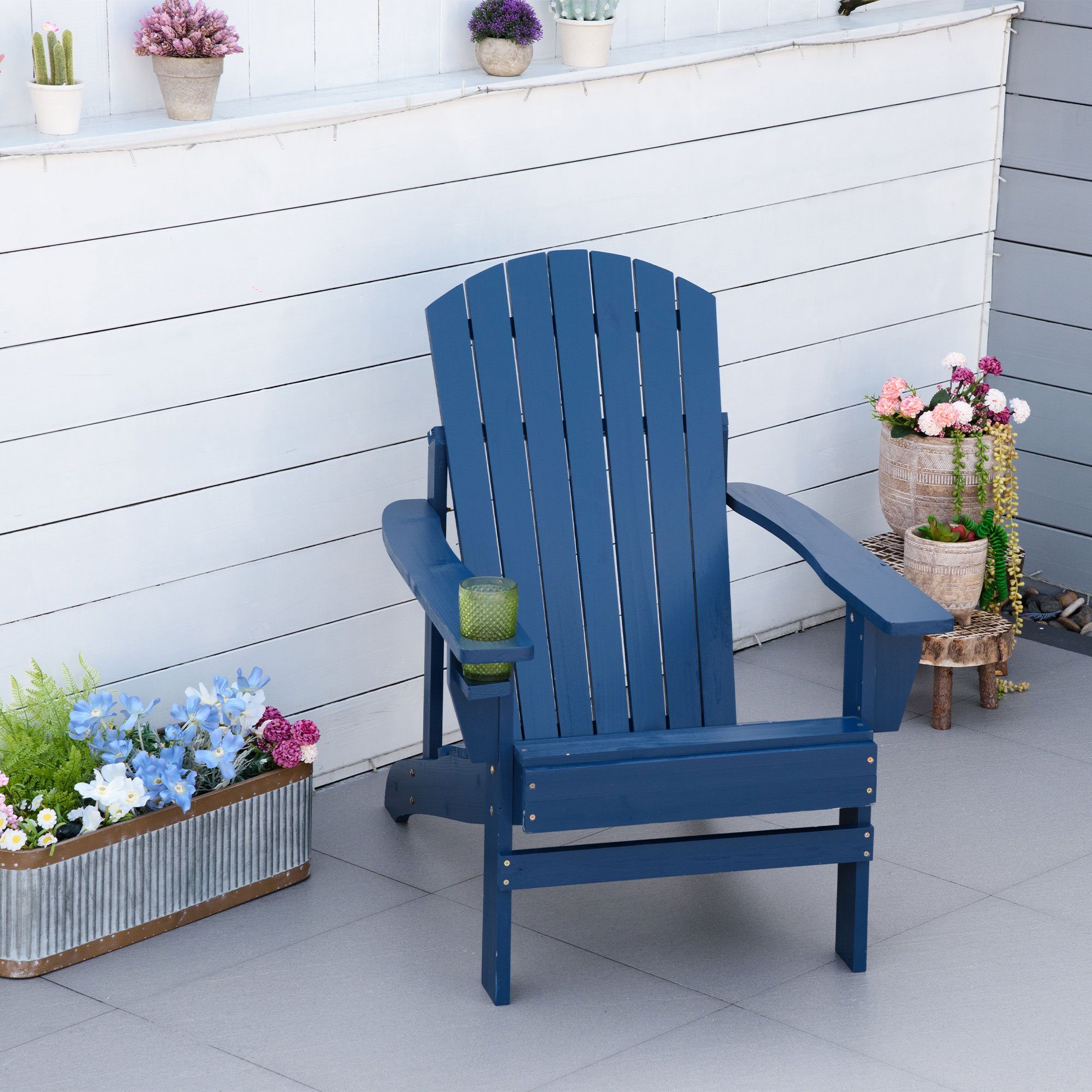 Outsunny Gartenstuhl Adirondack-Gartenstuhl mit Becherhalter (Terrassenstuh günstig online kaufen