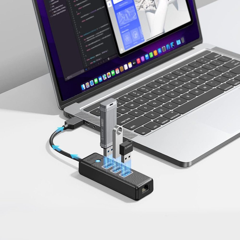 ORICO USB-Hub USB-Verteiler Dockingstation HUB (4-in-1, USB-A, 3x USB-A, 2,5G LAN, kompakt)