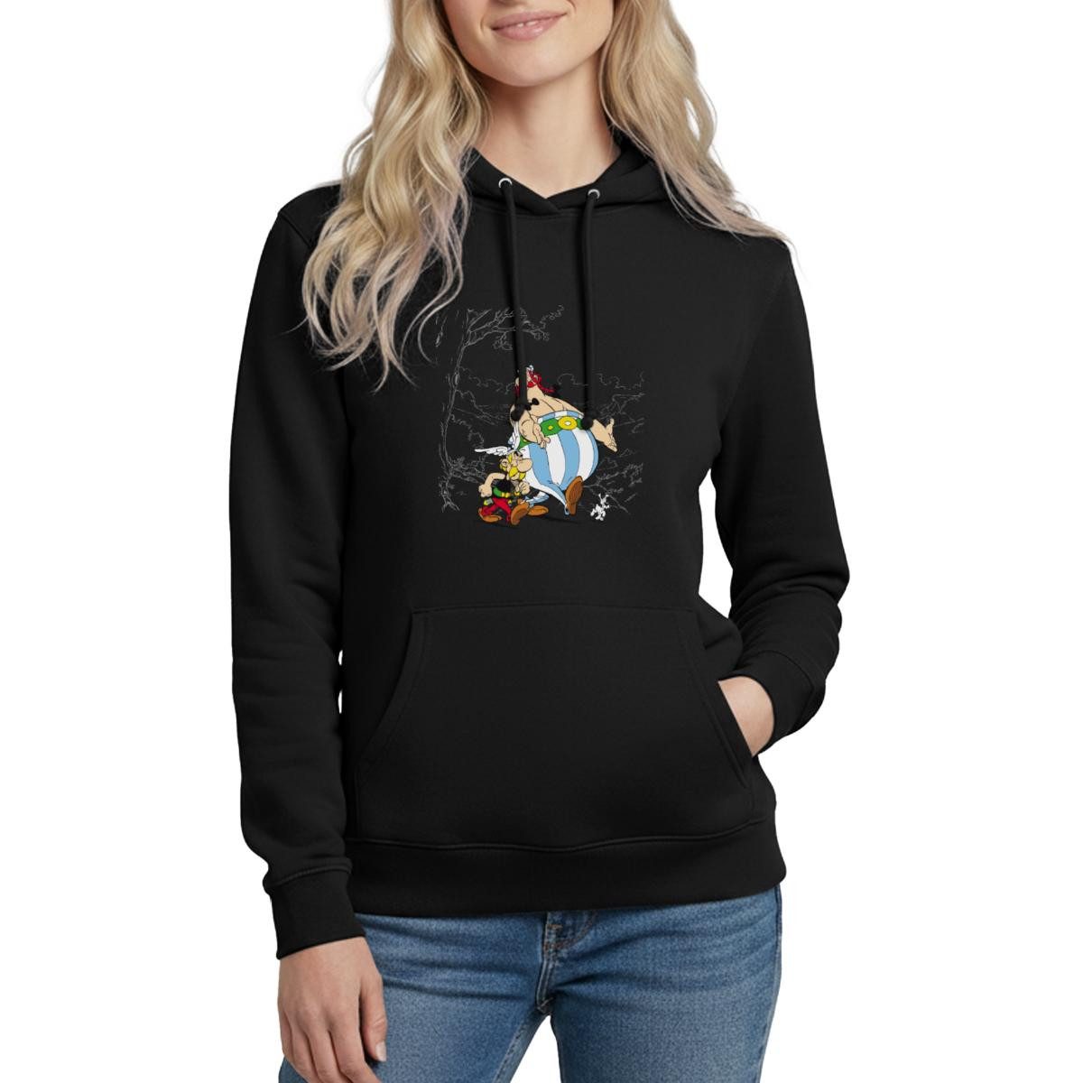 Spreadshirt Hoodie Asterix & Obelix gehen mit Idefix Spazieren Damen Hoodie (1-tlg)