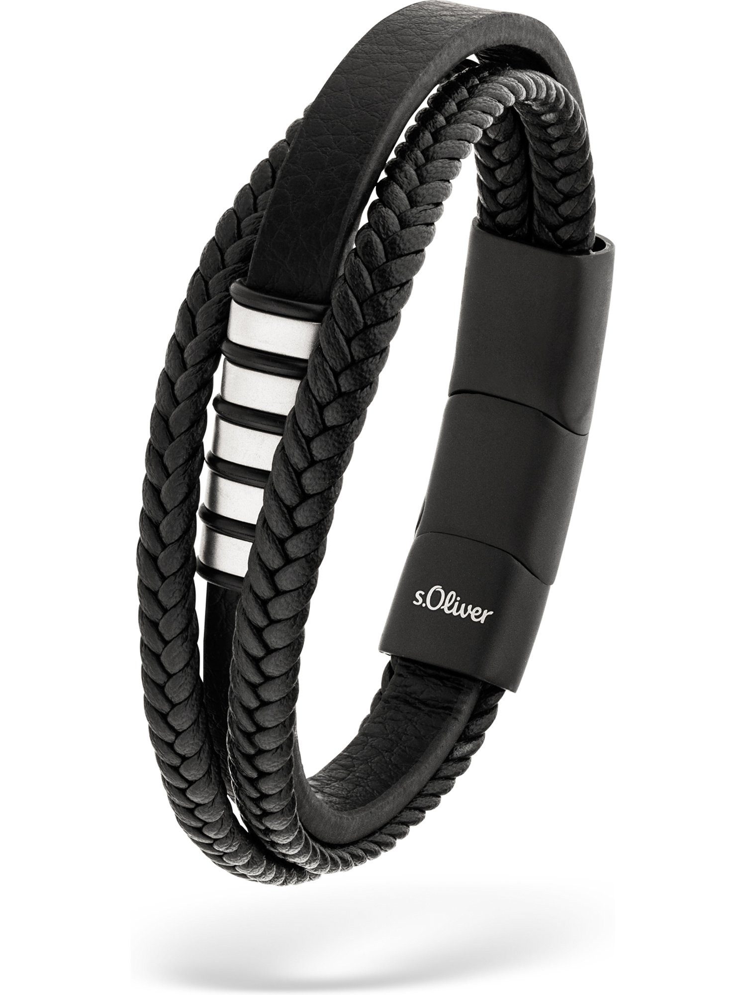 Armband S.Oliver Herren-Armband Edelstahl, Leder