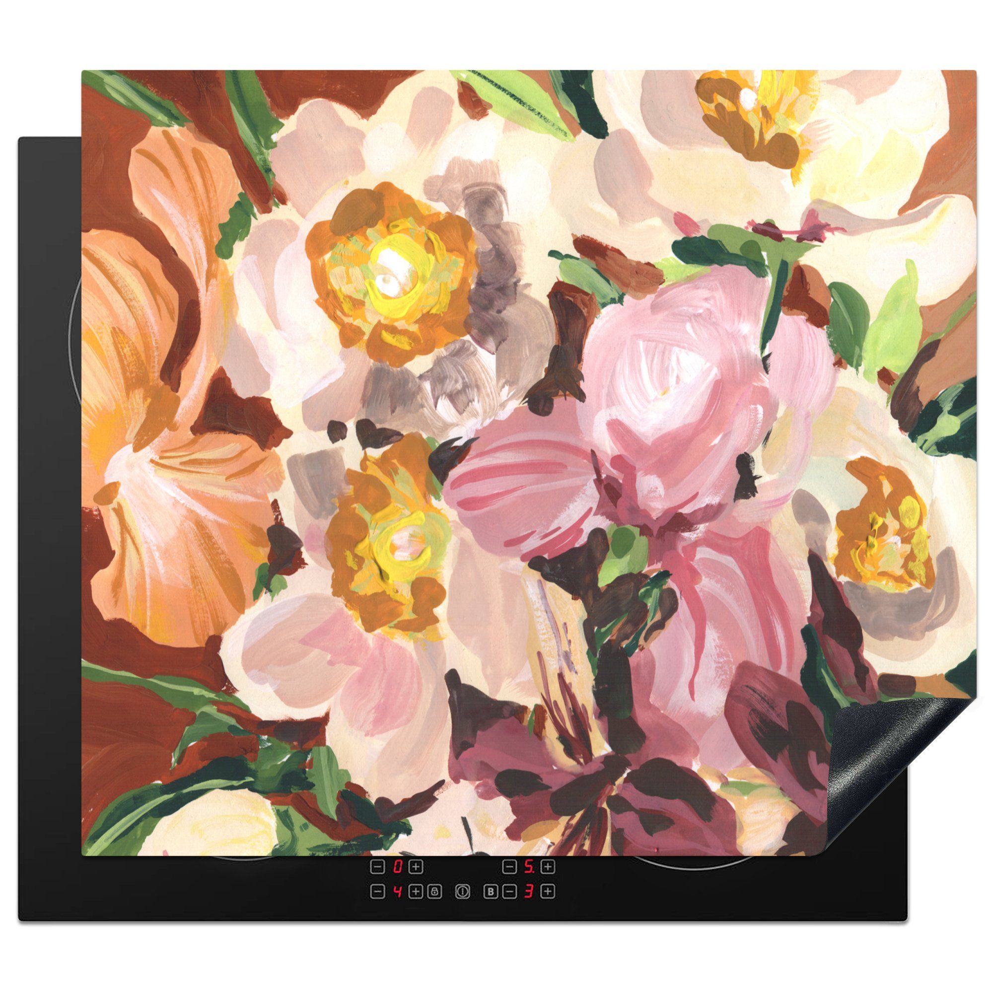 MuchoWow Herdblende-/Abdeckplatte Blumen - Pflanzen - Orchidee - Kunst, Vinyl, (1 tlg), 60x52 cm, Mobile Arbeitsfläche nutzbar, Ceranfeldabdeckung