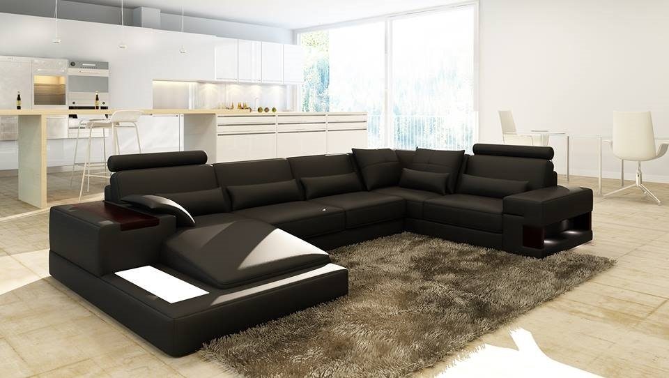 Wohnlandschaften Schwarz jvmoebel® Sofa Couch Ledersofa Wohnlandschaft JVmoebel Ecksofa, Marken