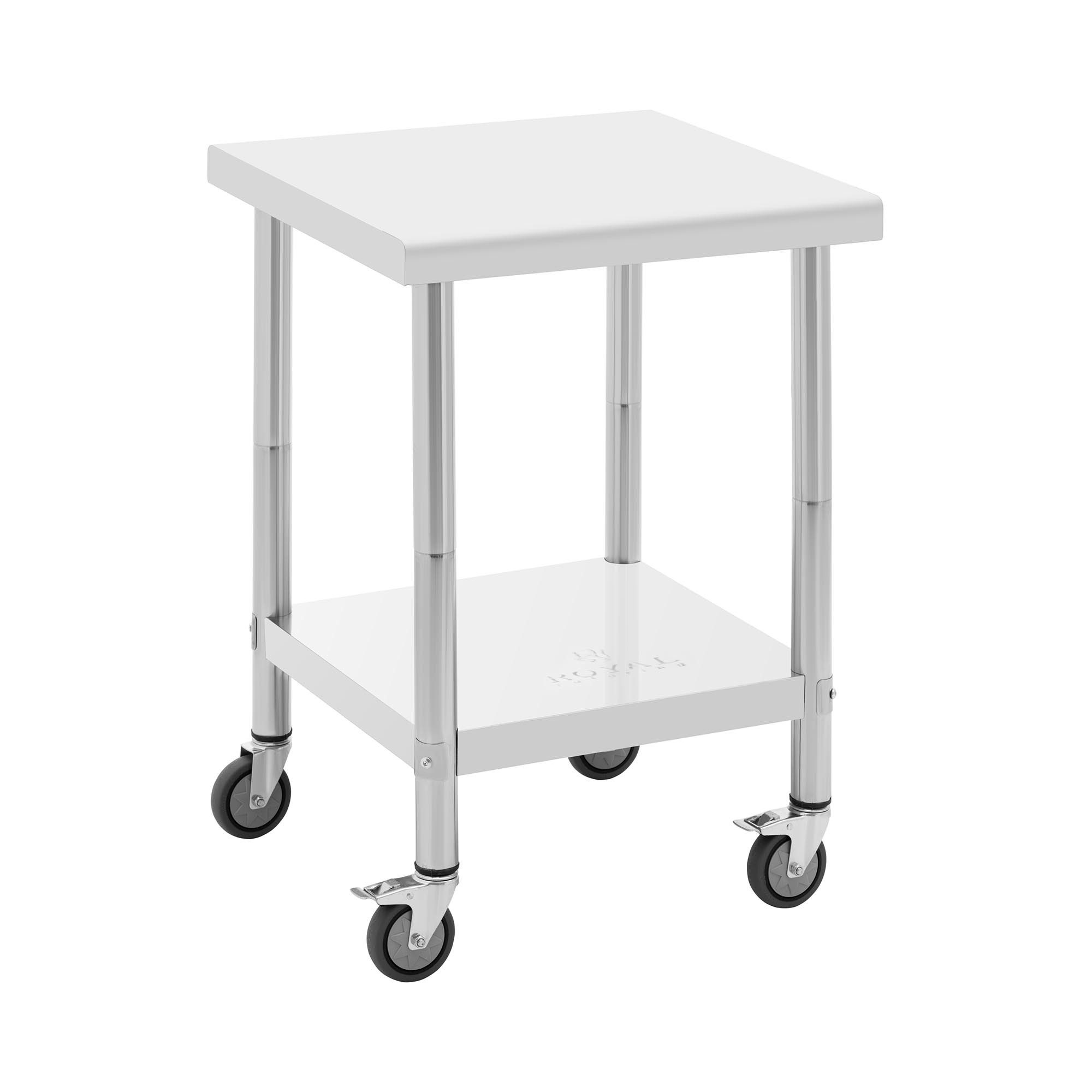 Royal Catering Arbeitstisch 60 x 60 cm Rollbarer Edelstahltisch Gastrotisch Edelstahl 120 kg, verschiedene Größen