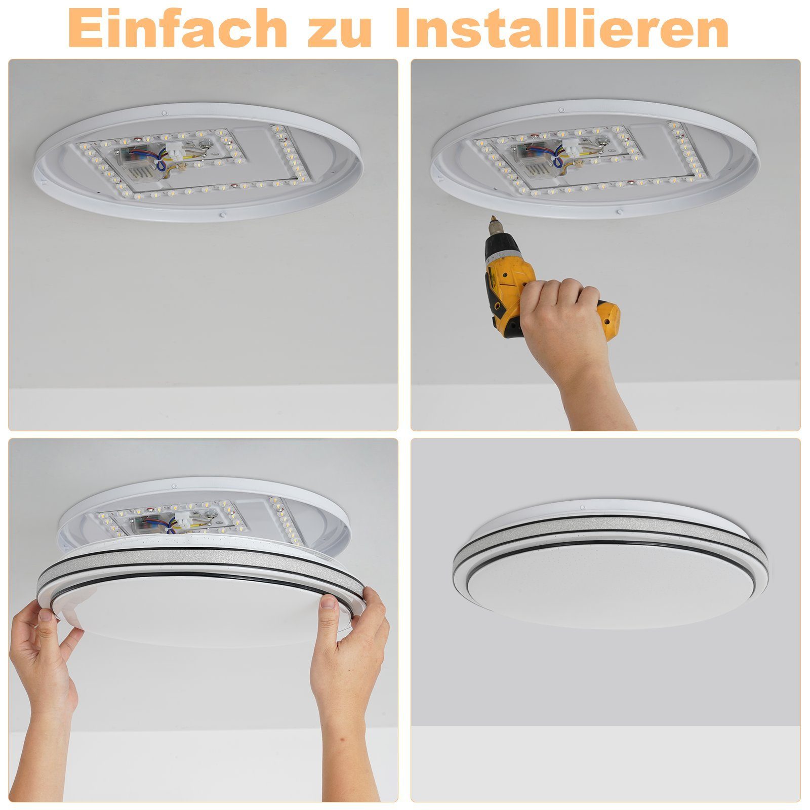 ZMH LED Deckenleuchte Wohnzimmer Ø18/27 Modern Küchenlampe Flur Schlafzimmer, LED fest integriert, Warmweiß, 12W, 3000K, warmweiß, 27×27×6cm – Bild 2 von 5