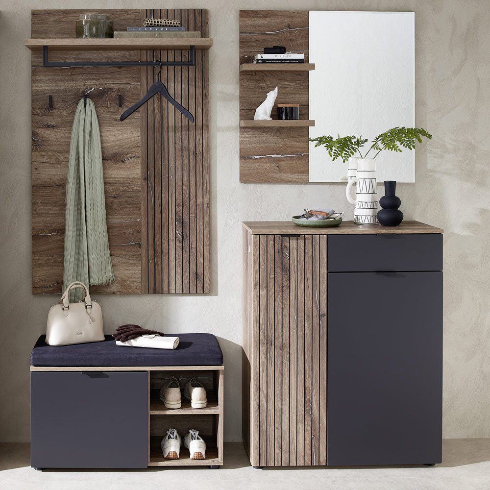 Lomadox Garderoben-Set LORIENT-36, (Spar-Set, 4-St), in Cosmos grau matt mit Flagstaff Eiche Umbra Nb. 179/202/38 cm