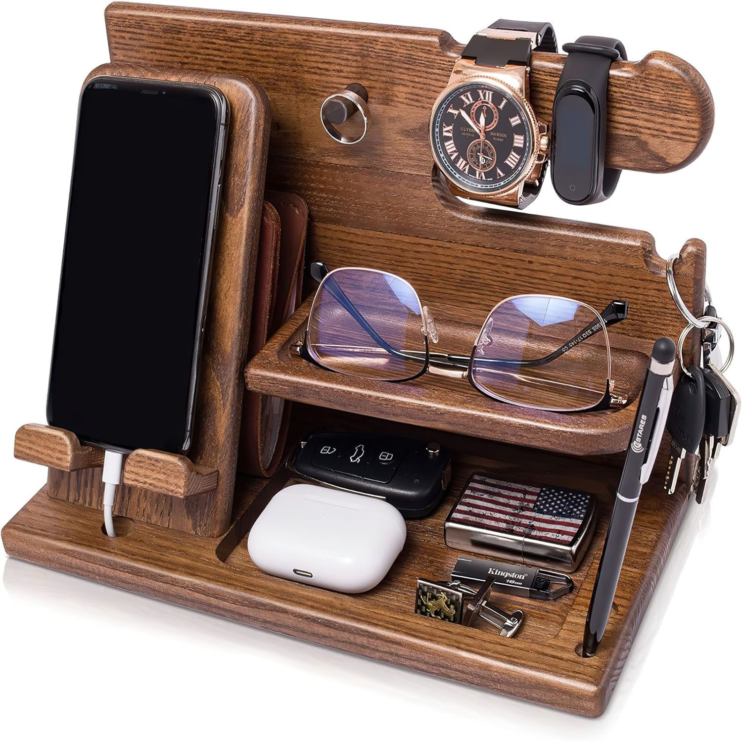 Organizer Holz Telefon Dockingstation Geschenke für Männer & Frauen Geburtstag
