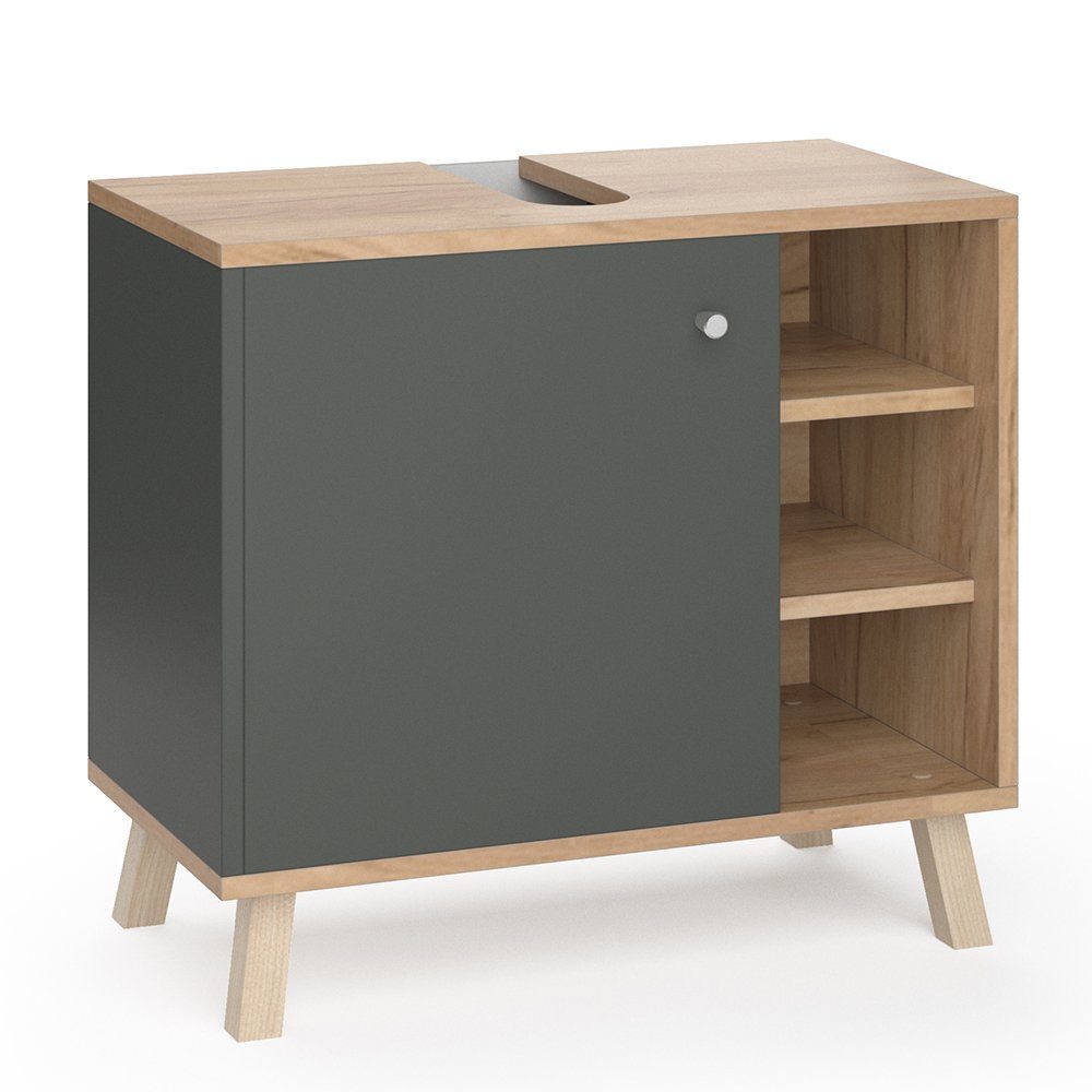 Vicco Waschbeckenunterschrank Senyo Anthrazit/Goldkraft Eiche 60 x 54 cm günstig online kaufen