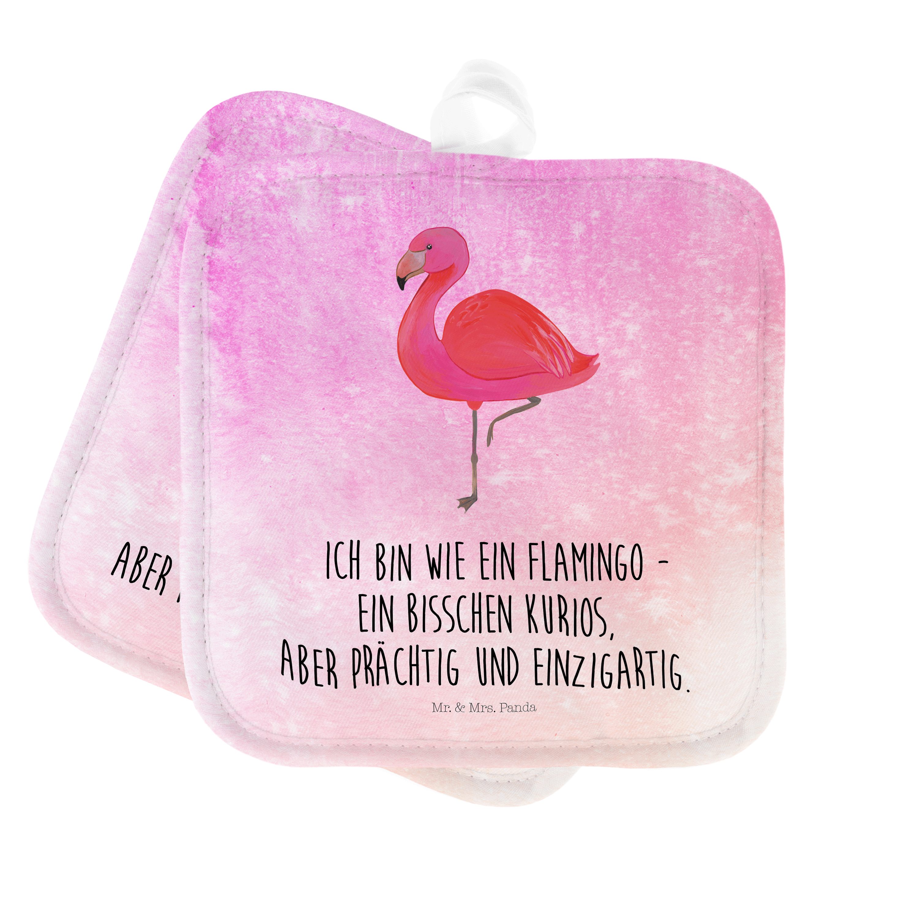 Pink Topflappen - Of, Geschenk, (1-tlg) Flamingo Topflappen Mrs. rosa, Mr. - Aquarell & classic Panda Set,