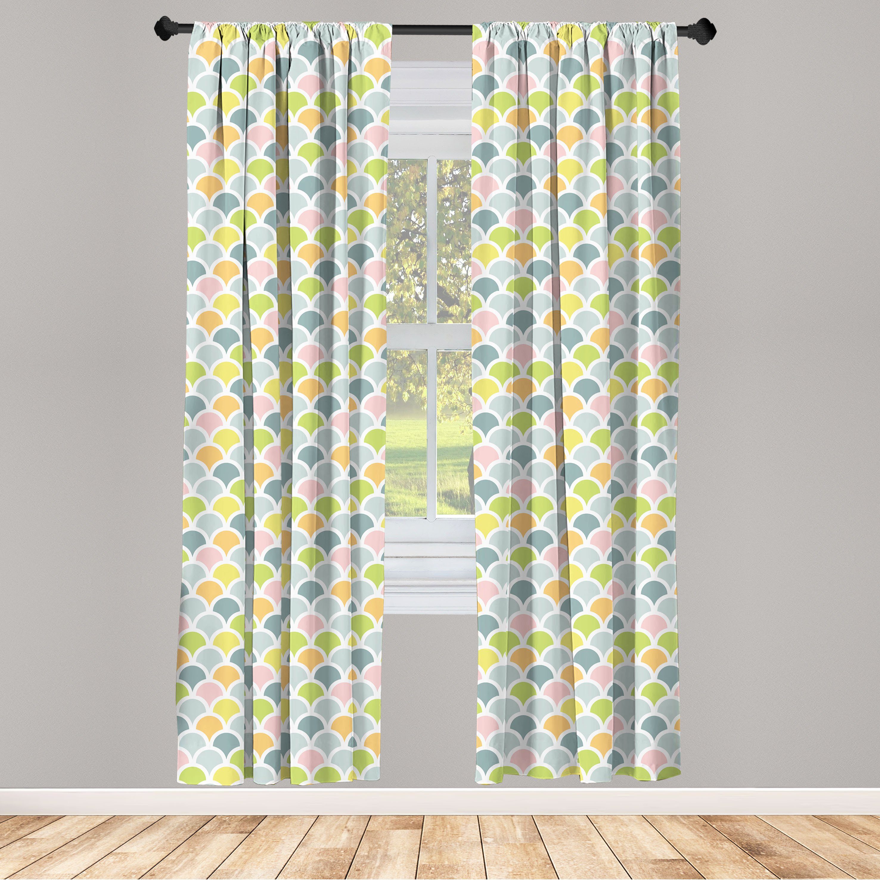 Gardine Vorhang für Wohnzimmer Schlafzimmer Dekor, Abakuhaus, Microfaser, Abstrakt Halbkreise in Pastell