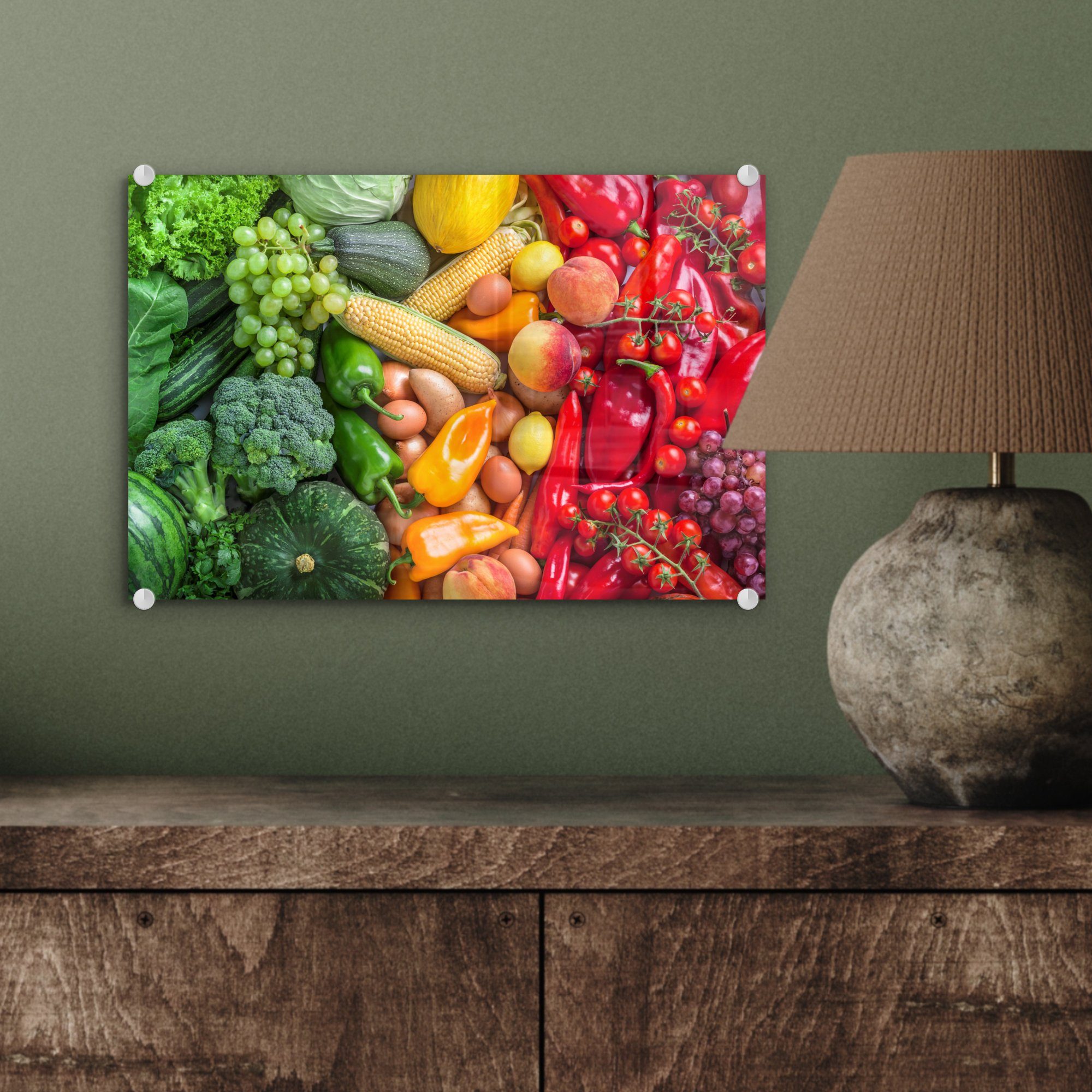 Bilder Glasbilder - Gemüse Glas (1 - Wanddekoration - Regenbogen, Glas - St), auf Wandbild Acrylglasbild Obst Foto auf MuchoWow -
