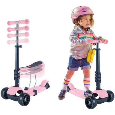 BeebeeRun Dreirad-Kinderwagen Kinder Roller 3-Rad-Tretroller, Dreiradscooter mit LED Räder höhenverstellbarer Kinderroller Kinderscooter Belastbarkeit bis zu 50 kg für Kinder ab 3 Jahren