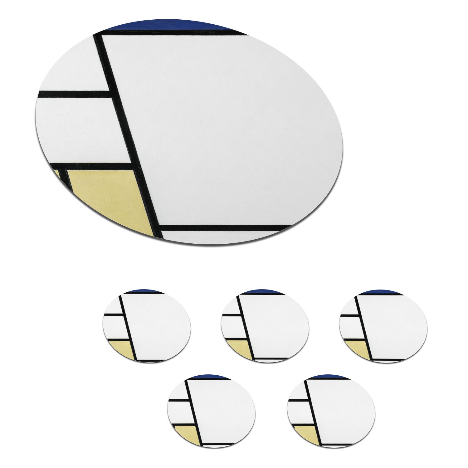 MuchoWow Glasuntersetzer Komposition mit Blau, Gelb, Schwarz und Rot - Piet Mondrian, Zubehör für Gläser, 6-tlg., Getränkeuntersetzer, Tassenuntersetzer, Korkuntersetzer, Tasse, Becher