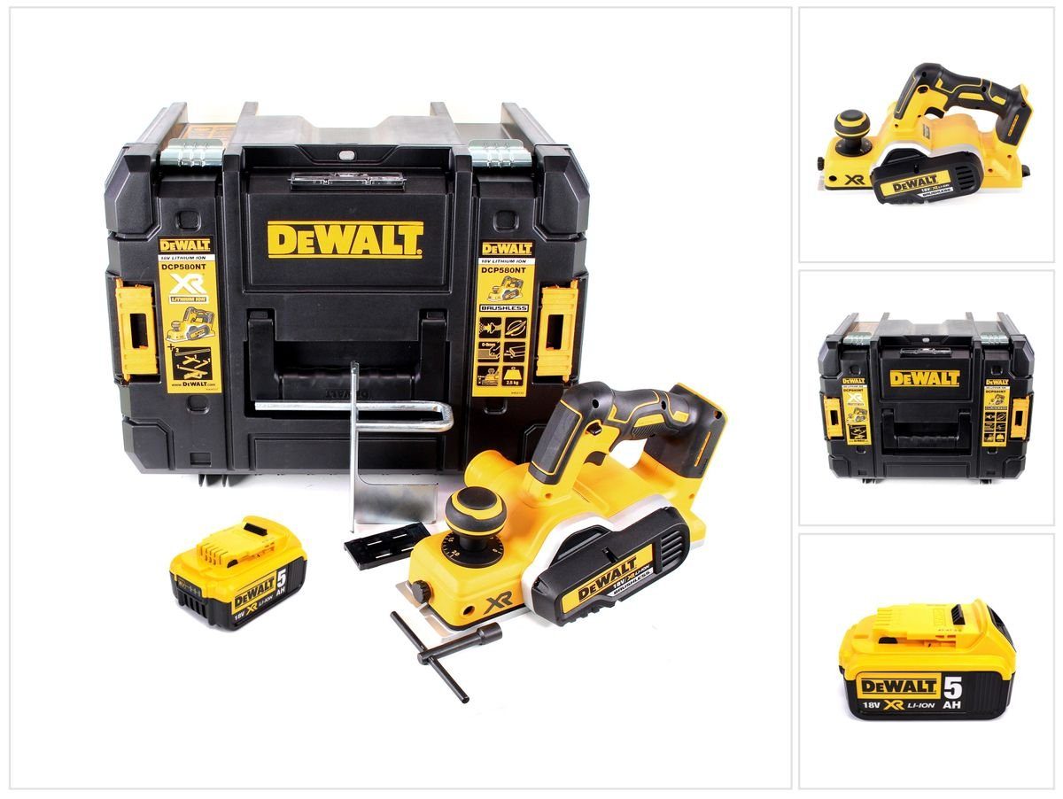 + 1x DeWalt TSTAK Elektrohobel 5,0Ah 82mm Akku NT - Akku DCP ohne Hobel 580 18V Ladeger +