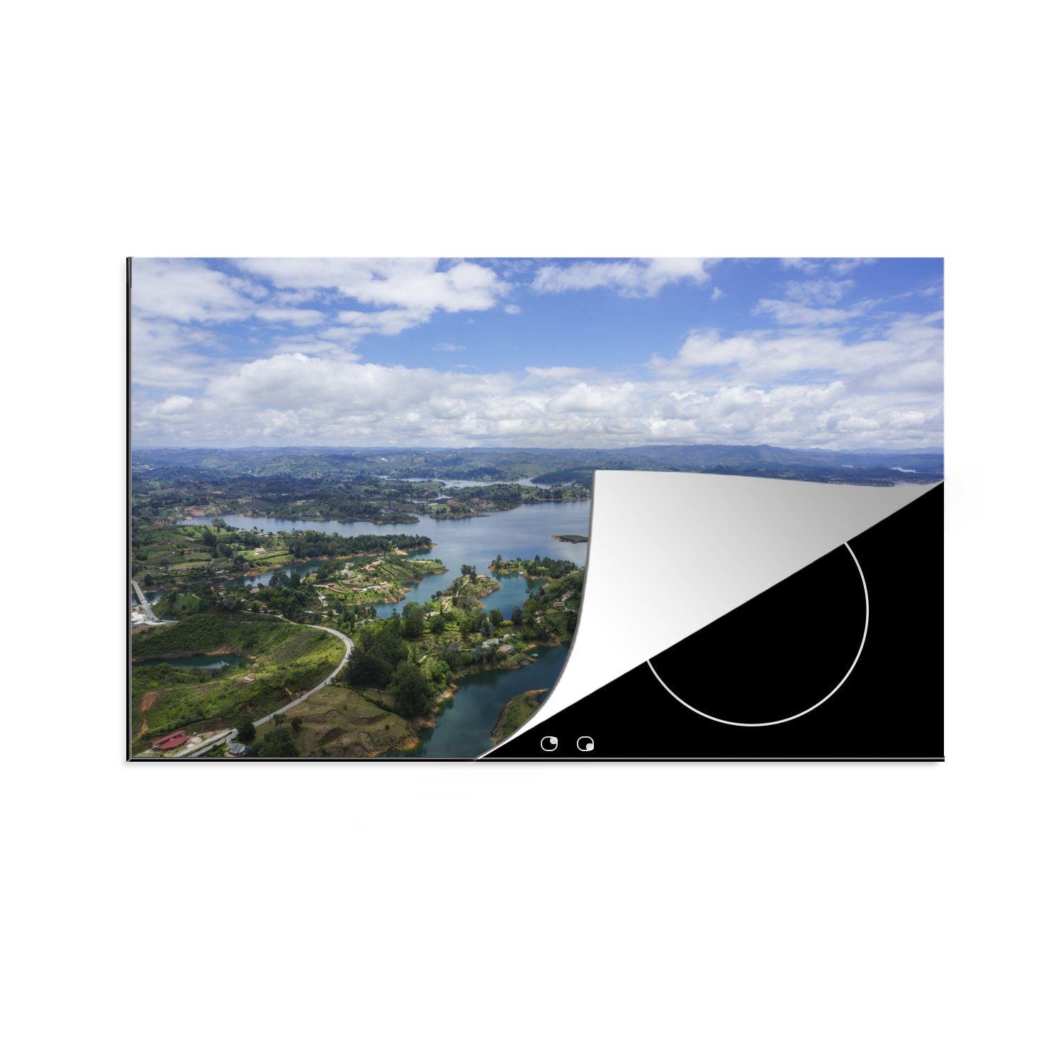 MuchoWow Herdblende-/Abdeckplatte Luftaufnahme eines Flusses in Kolumbien, Vinyl, (1 tlg), 81x52 cm, Induktionskochfeld Schutz für die küche, Ceranfeldabdeckung
