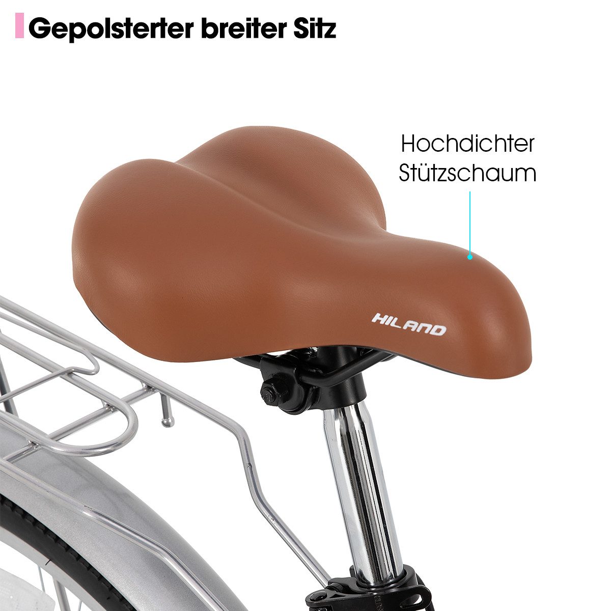 HILAND Cityrad 26 Zoll Pendlerfahrrad für Erwachsene, Herren und DamenHollandfahrrad, Step-Through Rahmen,mit Gepäckträger und Korb, Fender,7 Gang-Schaltung