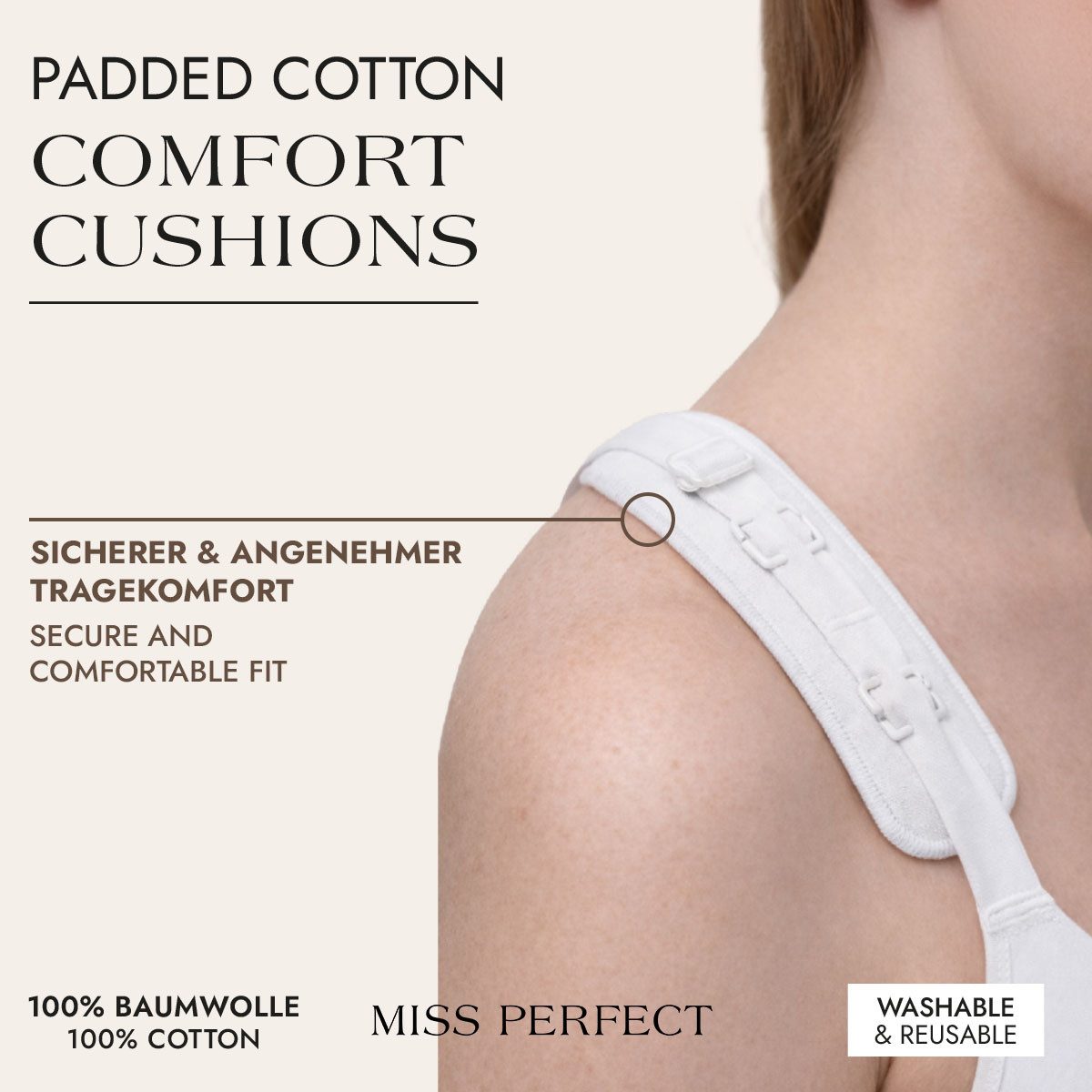 Miss Perfect BH-Träger 40002-9, Padded Cotton Comfort Cushions – Trägerkissen aus Baumwolle