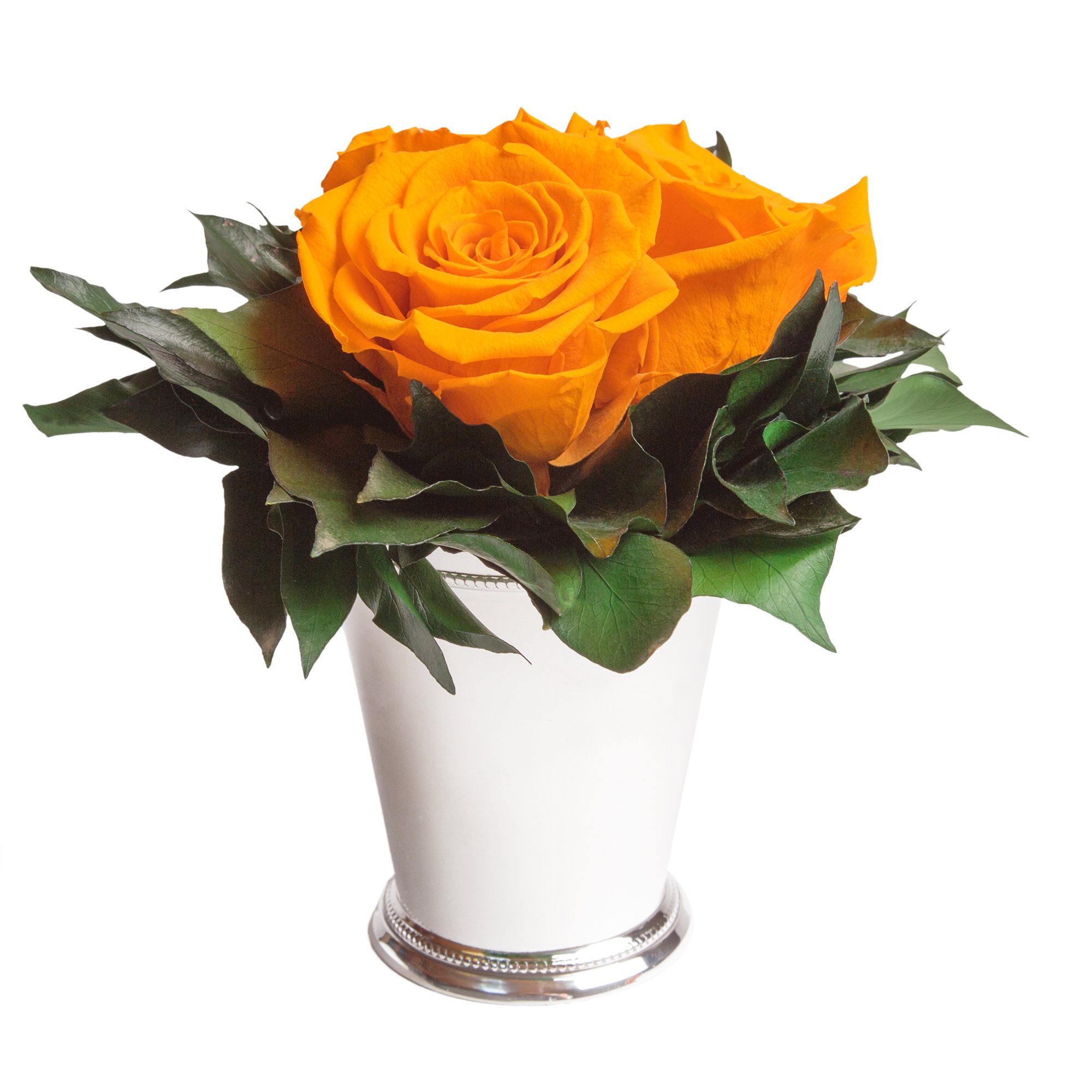 3 15 SCHULZ Kunstorchidee Deko Jahre Infinity Rose, Vase cm, Höhe silberfarbene bis Rose Blumenstrauß Heidelberg, ROSEMARIE zu haltbar Wohnzimmer Rosen Gelb 3