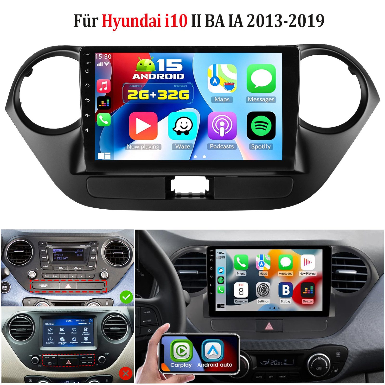 ESSGOO DAB+ 64GB Android 15 Für Hyundai i10 II IA/BA 2013-16 Carplay GPS Navi Autoradio (RDS, 4+64GB(optional), FM, AM, DAB+ (optional), SWC, Autoradio 2 DIN)
