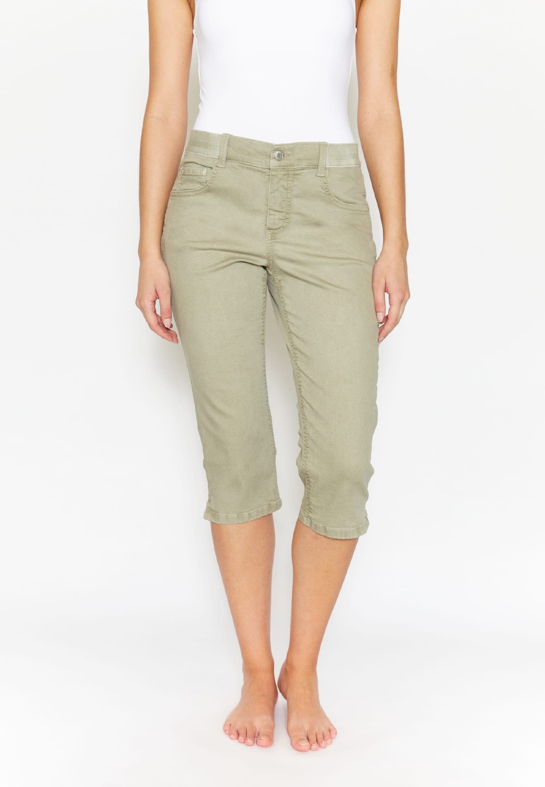 Coloured Capri OSFA khaki Jeans Slim-fit-Jeans Denim mit ANGELS mit Label-Applikationen