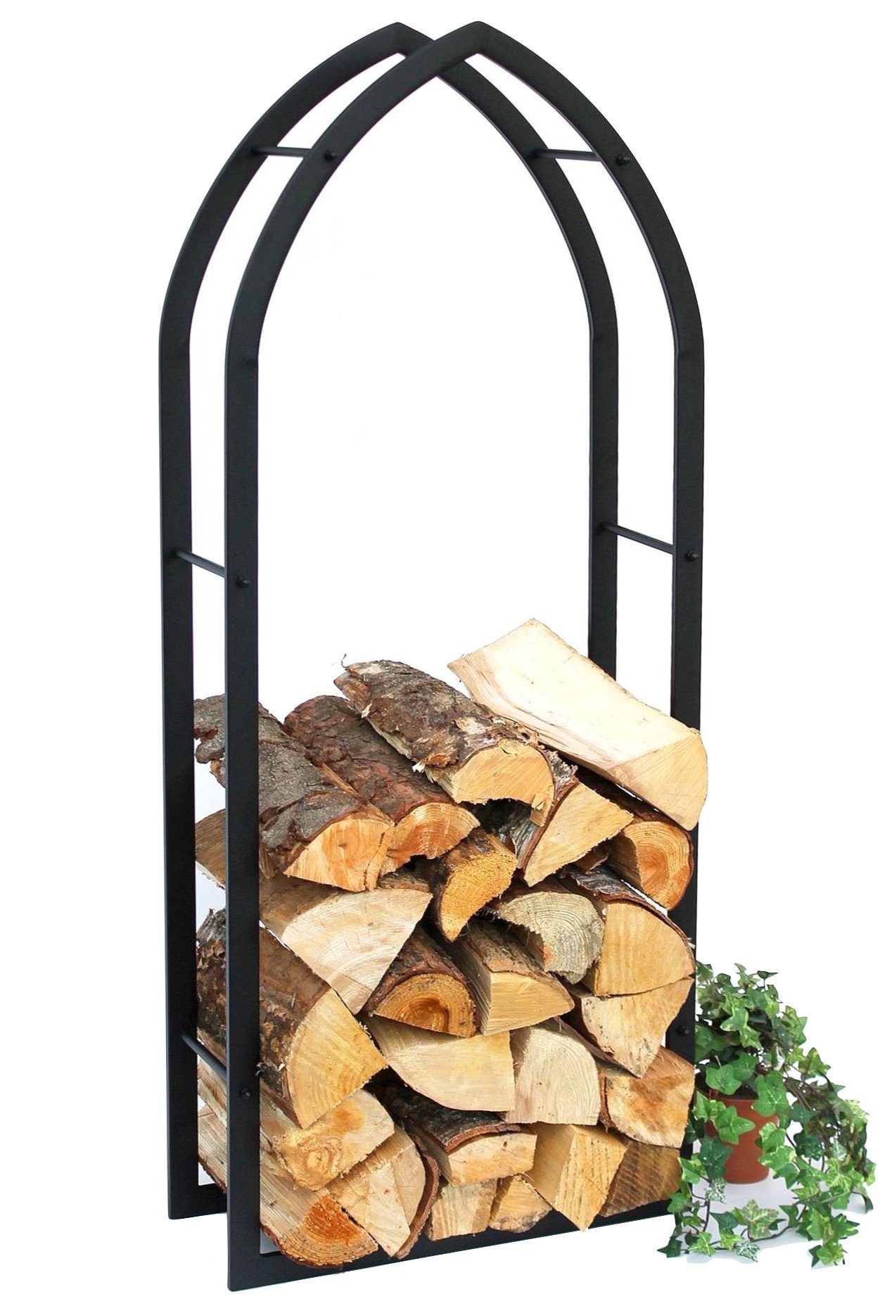 DanDiBo Kaminholzregal Kaminholzregal Innen Schwarz Metall Kaminholzständer MOS 123 cm Holzkorb Kaminholzhalter Feuerholzregal Holzregal