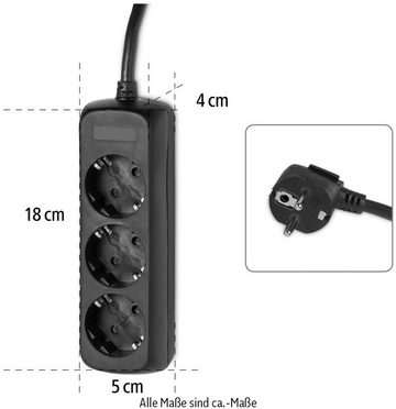 Hama Mehrfachsteckdosenleiste 3-fach, 5 m Steckdosenleiste 3-fach (Kabellänge 5 m), Schwarz, mit erhöhtem Berührungsschutz