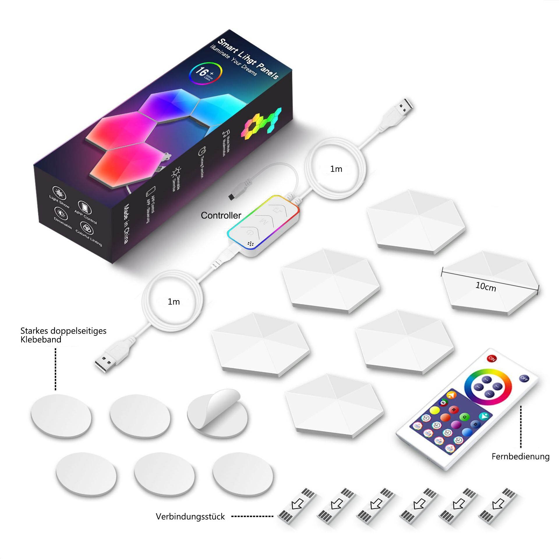 Sunicol LED Dekolicht LED Hexagon Licht, RGB Farbwechsel Dimmbar, Sechseck,  Wand Gaming Deko, 3 Lichtfarben, DIY, Wandleuchte mit Fernbedienung, USB