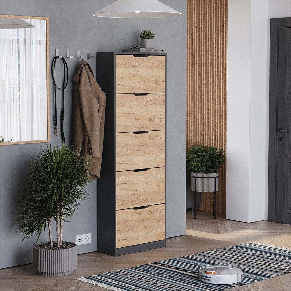 Vicco Schuhkipper Luca, Anthrazit/Goldkraft Eiche, 22 x 169 cm mit 5 Fächer günstig online kaufen