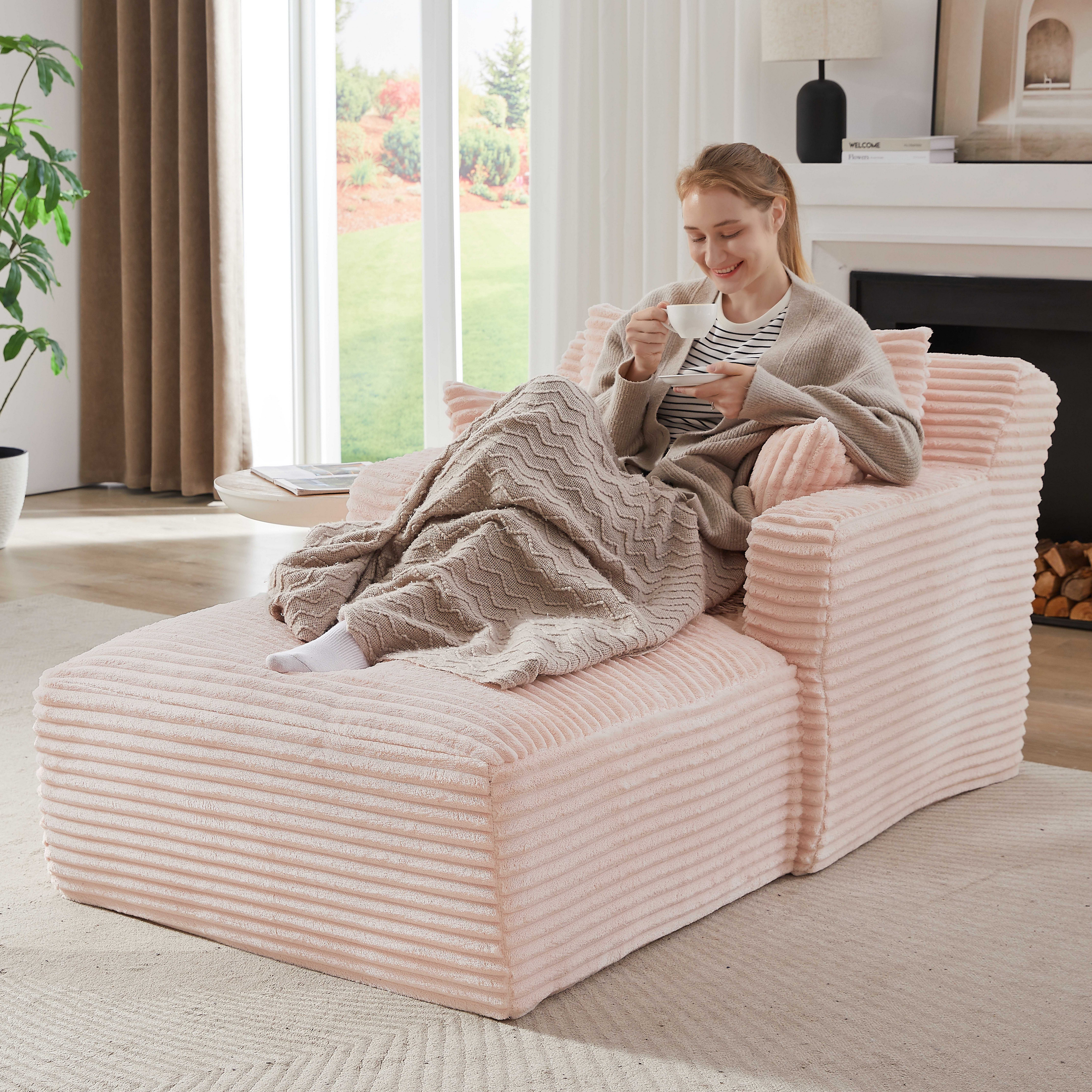 BlingBin Loungesofa Modernes Chaiselongue Sofa Chaiselongue-Sofa aus Cord, ohne Montage mit Taschenfederkern & Schaumstoffpolsterung 1 Teile, stilvolles 1-Sitzer-Liegesofa für Wohnzimmer, Büro oder Apartment