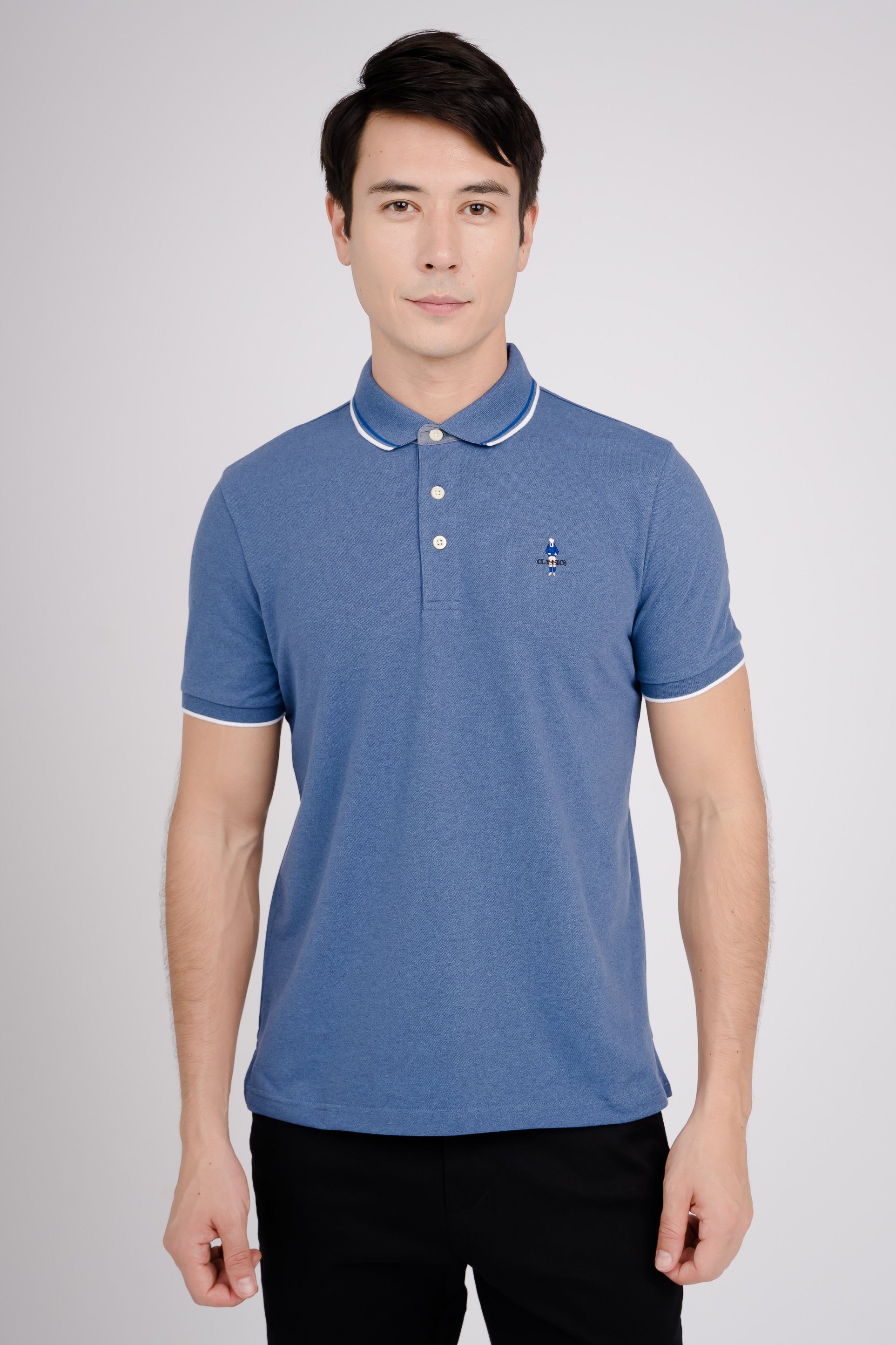 GIORDANO Poloshirt mit kleiner Stickerei auf der Brust blau-meliert