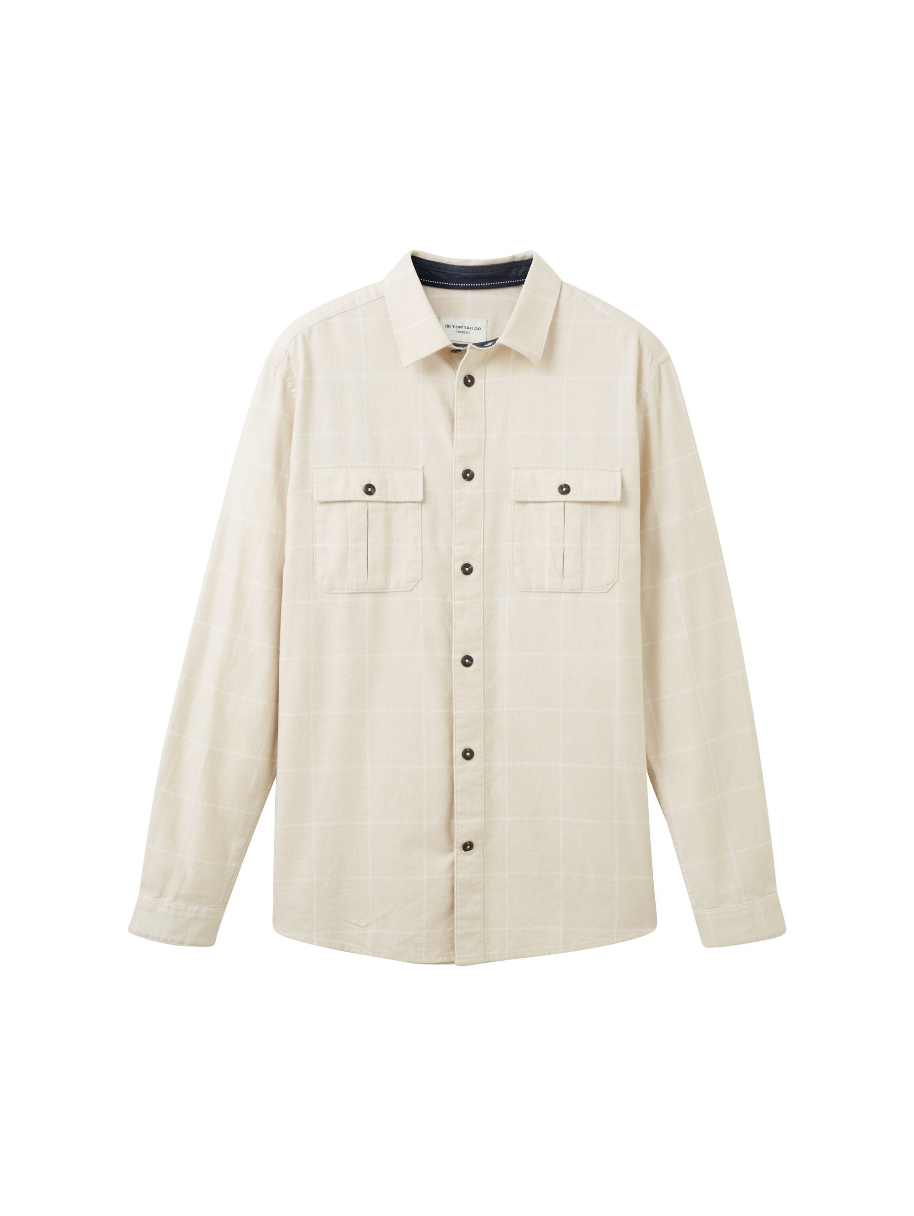 TOM TAILOR Kurzarmshirt comfort check vintage checked beige tonal tonal shirt