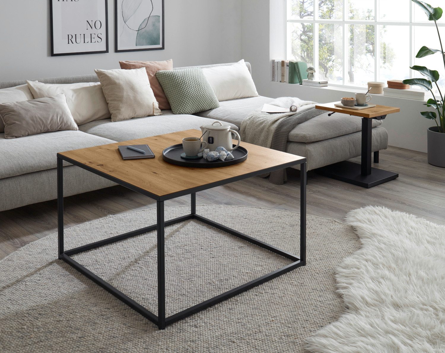 möbel-direkt.de Wohnzimmer-Set Couchtisch Lino Asteiche und schwarzem Metallgestell