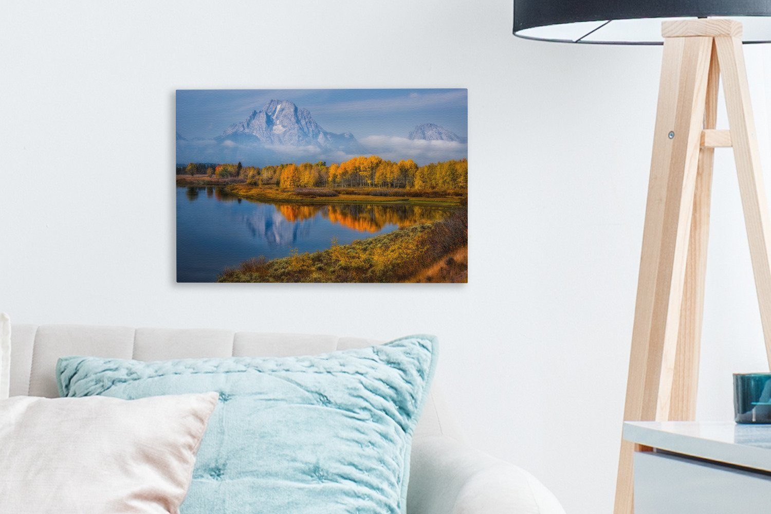 Park, Nebelbank See Wandbild 30x20 Teton St), hängt Wanddeko, OneMillionCanvasses® Leinwandbilder, Grand (1 über cm Eine National Aufhängefertig, Leinwandbild im dem