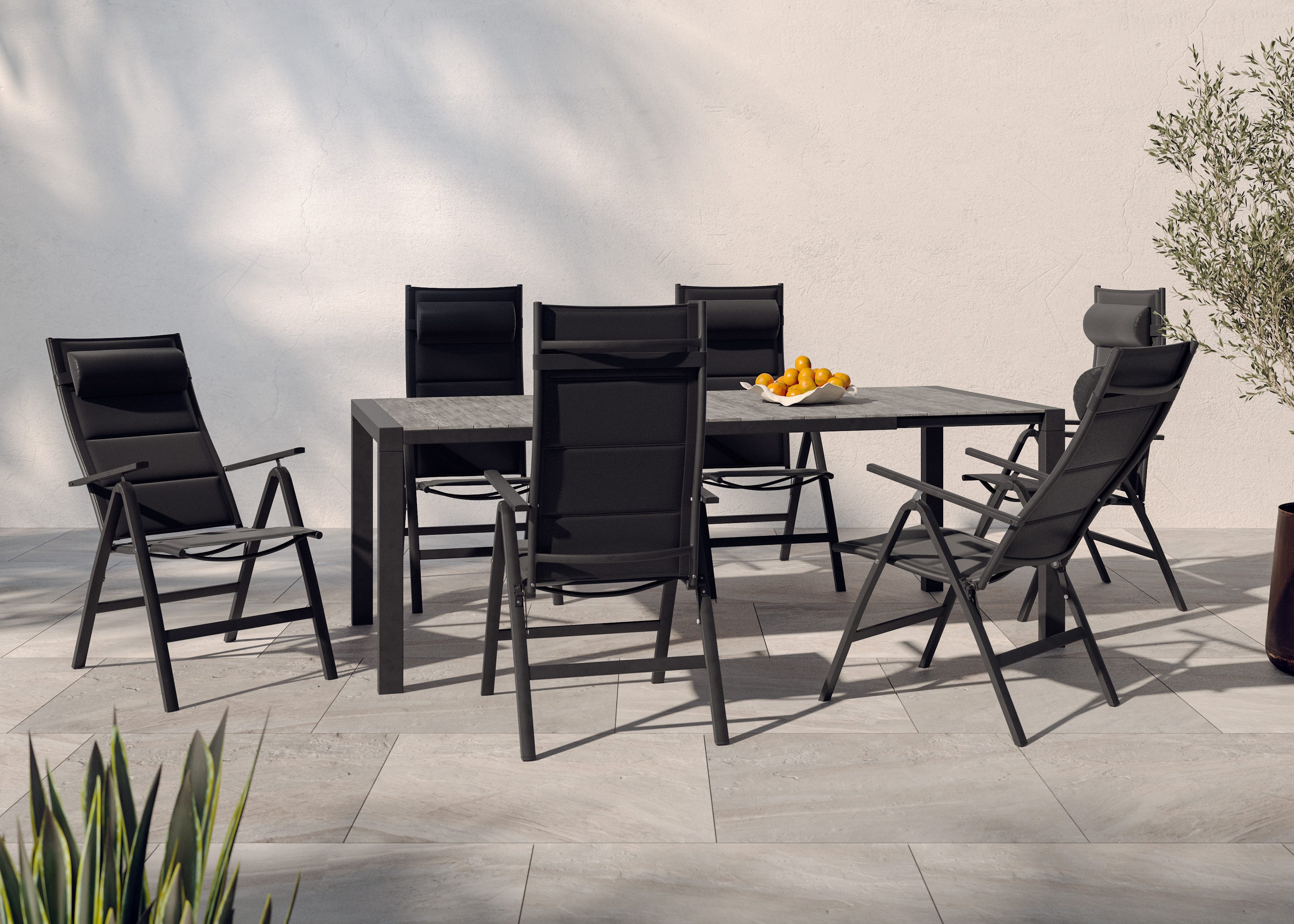 KONIFERA Garten-Essgruppe »Melbourne«, (Set, 7-tlg., 7-tlg. Tischgruppe), mit ausziehbarem Tisch 163 - 213cm und verstellbaren Stühlen