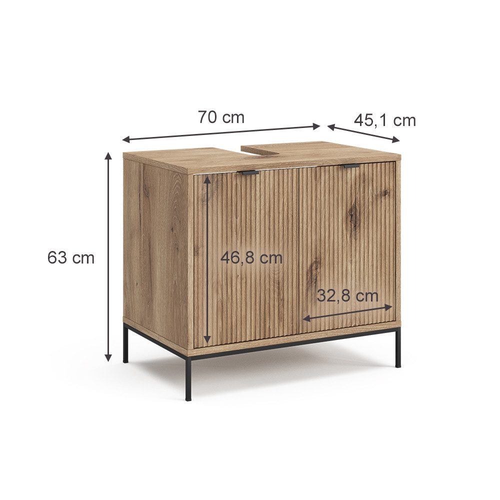 Vicco Waschbeckenunterschrank Eliza, Viking Oak/Sonoma, 70 x 63 cm mit 2 Türen (1-St) – Bild 3 von 5