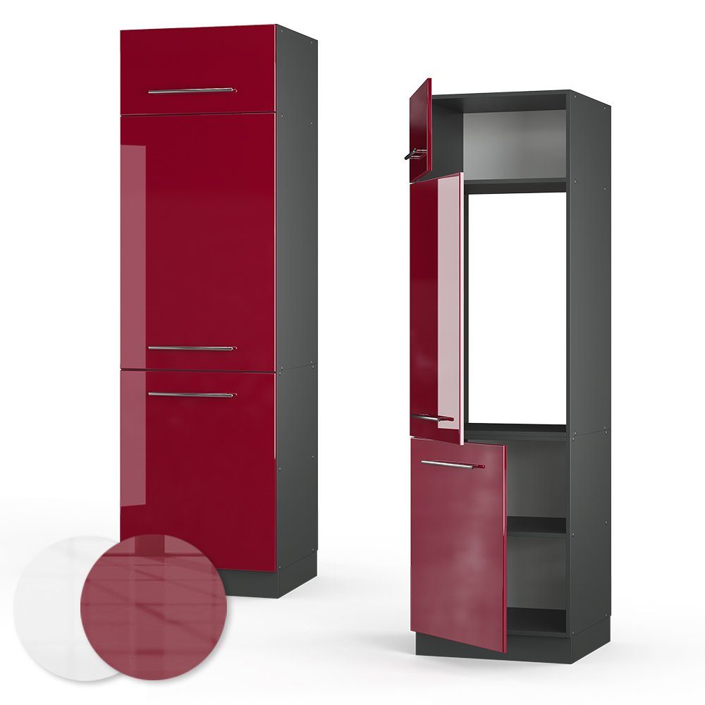 Vicco Kühlumbauschrank Fame-Line, Bordeaux Hochglanz/Anthrazit, 60 cm (1-St) – Bild 5 von 5